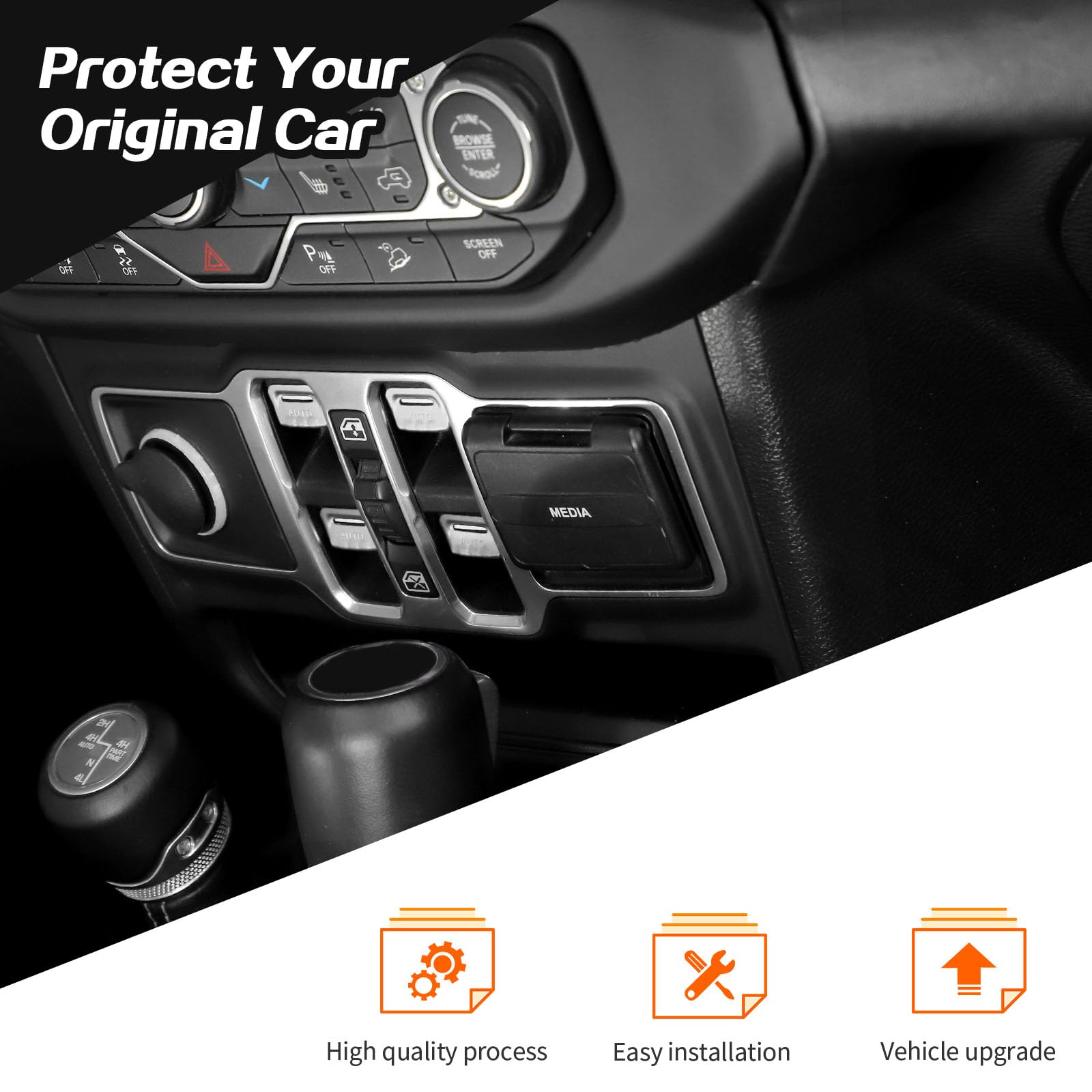 JeCar Silver Aluminum Alloy Window Switch Button Cover Trim for Jeep Wrangler JL JLU & Gladiator JT (2018-2024) - Interior Accessories Upgrade for Enhanced Style & Protection | Perfect for Off-Roading, Daily Driving & Car Customization
