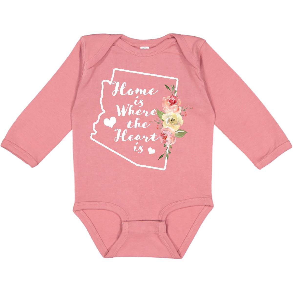 Inktastic Arizona Home is Where The Heart is Long Sleeve Watercolor Baby Bodysuit - Soft Cotton Creeper for Newborns & Infants - Perfect for Family Photos, Holidays & Everyday Wear