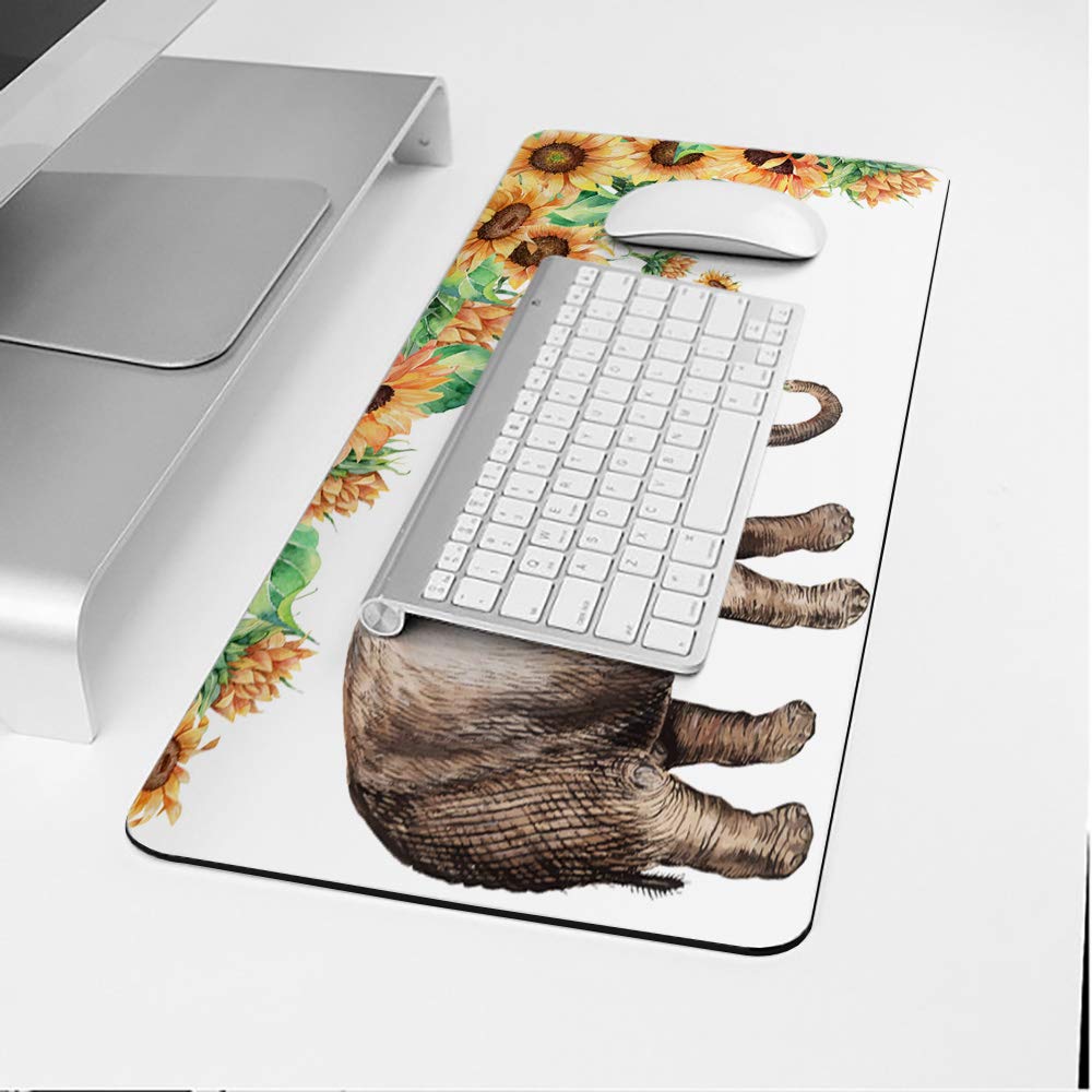XXL Gaming Mouse Pad 35x15 Inch - Extra Large Non-Slip Desk Mat for PC, Laptop & Keyboard | Elephant & Sunflower Design | Perfect for Office, Gaming & Work Setup
