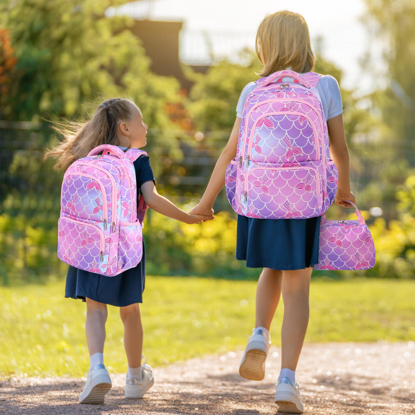 **Woosir Mermaid Themed Girls Backpack with Lunch Box - Cute School Backpack for Kindergarten, Elementary & Preschool - Durable Bookbag for Kids - Perfect Back to School Gift & Everyday Use**    *(Use Cases: Ideal for school, travel, day trips, and outdoor adventures - Great for carrying books, snacks, and essentials!)*