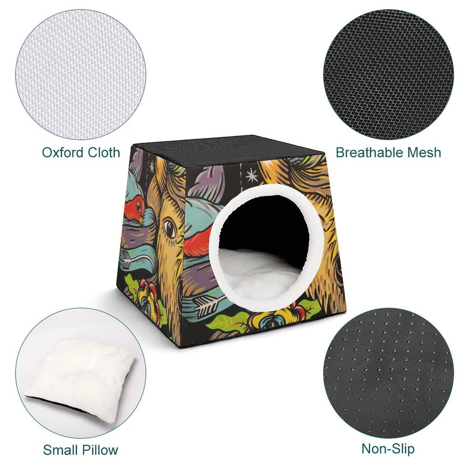 3-in-1 Multi-Functional Cat House with Bed & Sofa - Printed Cat Cube for Indoor/Outdoor Use - Cozy Kitty Shelter for Pets - Perfect for Living Room, Patio or Garden