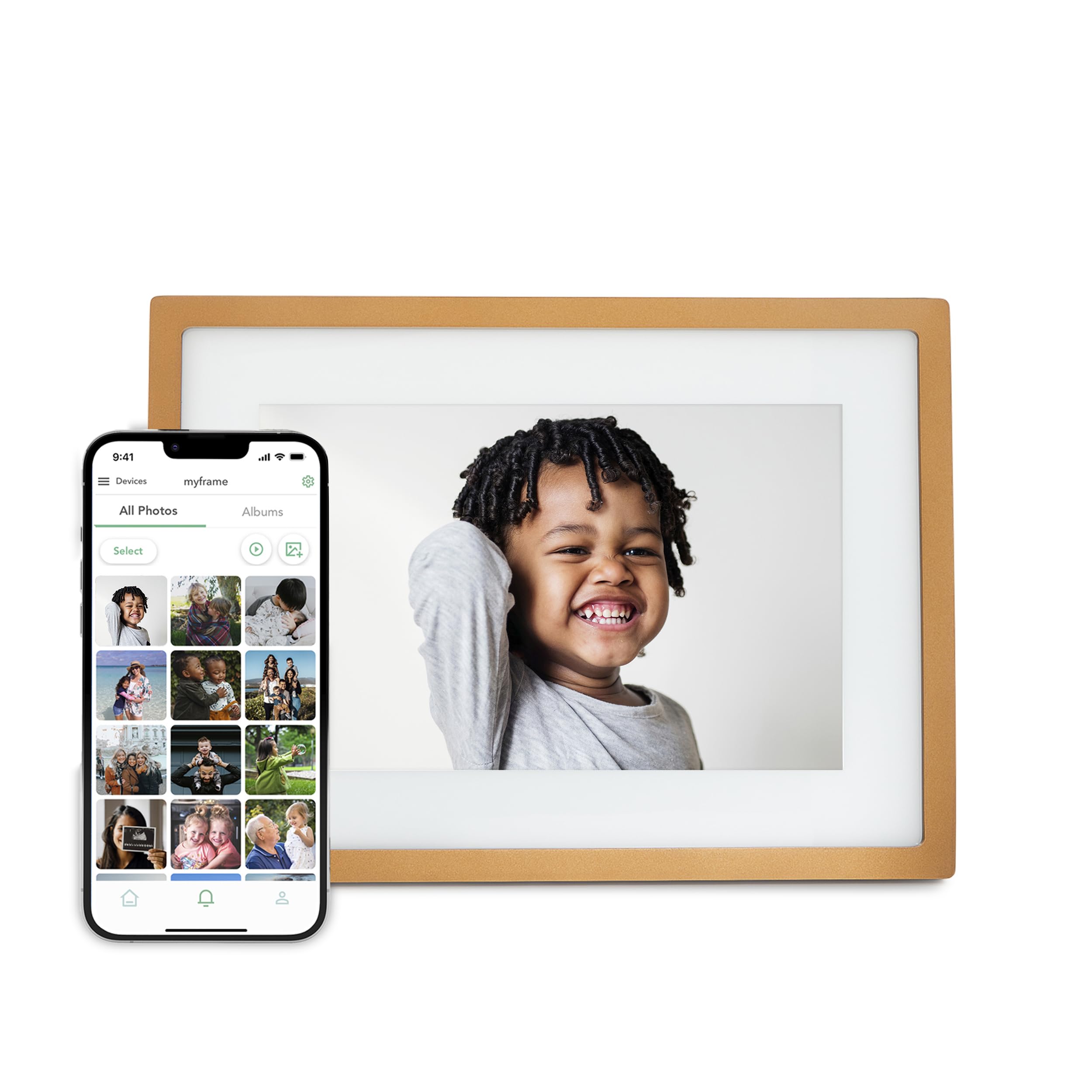 Skylight 10 Inch WiFi Digital Picture Frame - Touch Screen Display, Upload Photos from Phone, Customizable Gift for Family & Friends (Gold) - Perfect for Home Decor, Office Display, and Special Occasions