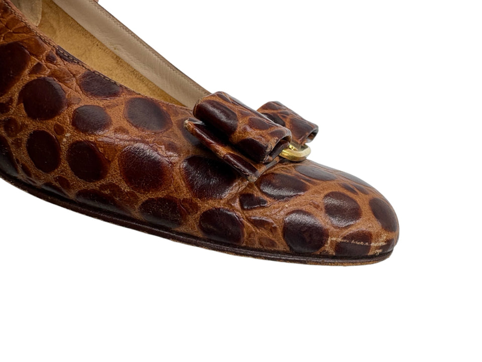 Salvatore Ferragamo Vara Crocodile Embossed 30MM Leather Pumps for Women - Size 6.5 | Elegant Dress Shoes for Office, Wedding & Special Occasions