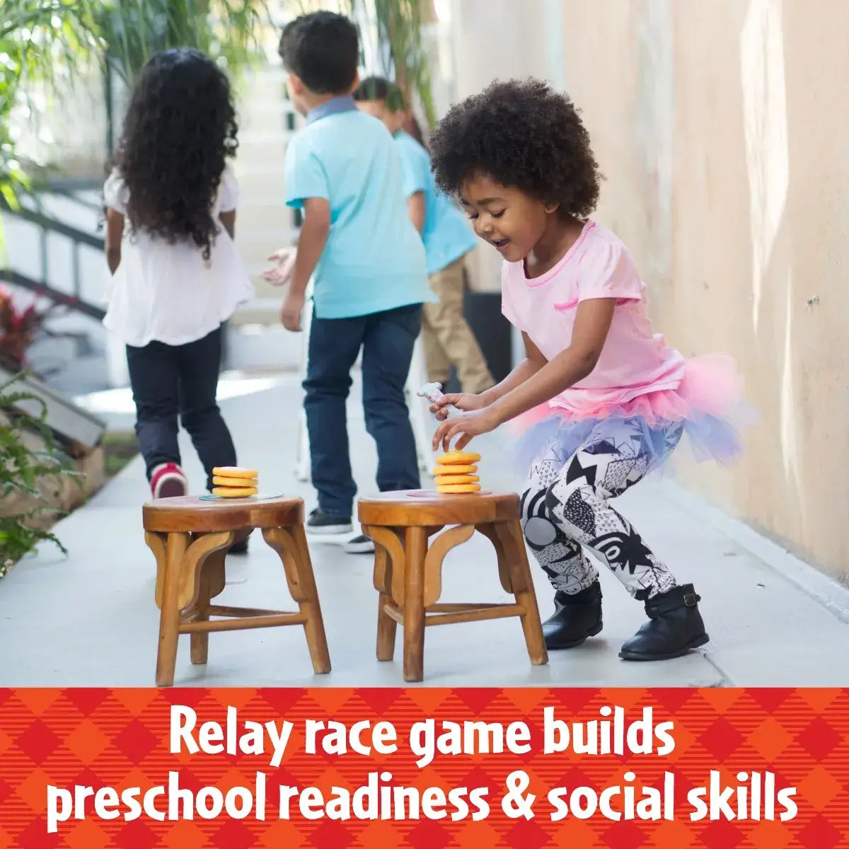 Pancake Pile Up Relay Game - Fun Stacking Race for Kids & Family - Indoor/Outdoor Party Game for Birthday & Classroom Activities