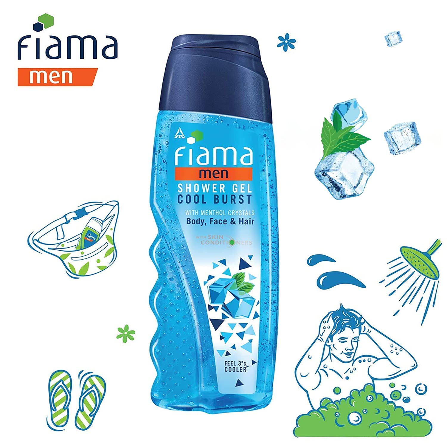 Fiama Men's Body Wash & Shower Gel Gift Set - 3 Pack (250ml Each) | Refreshing Pulse, Cool Burst & Quick Wash | Hydrating & Invigorating Cleanser for Men | Perfect for Daily Shower, Gym & Travel