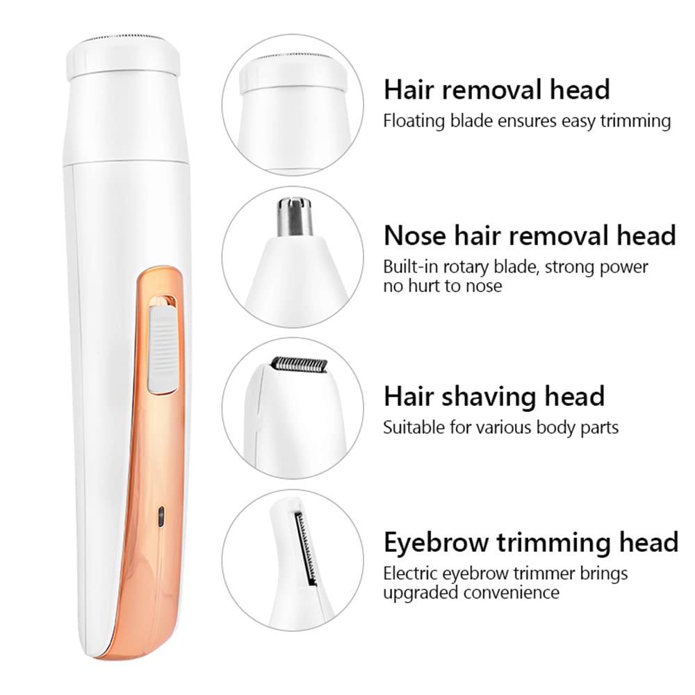 4-in-1 Women's Electric Epilator & Trimmer - Painless Hair Removal for Face, Body, Bikini, Eyebrows & Nose | Rechargeable Lady Shaver for Smooth Skin at Home & Travel