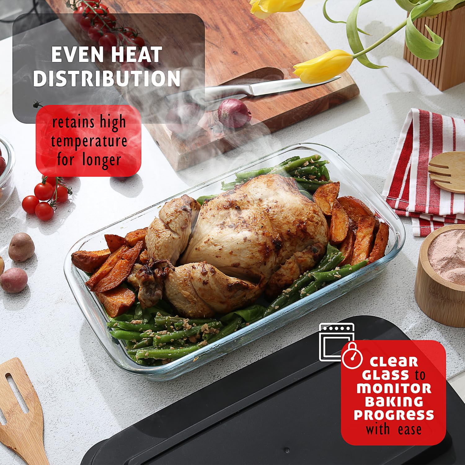 Eatex 8-Piece Oven Safe Glass Casserole Dish Set with Plastic Lids - Rectangular Baking Pans for Lasagna, Cooking, Meal Prep & Leftovers - Freezer to Oven & Dishwasher Safe - Perfect for Family Dinners, Holiday Baking & Meal Storage