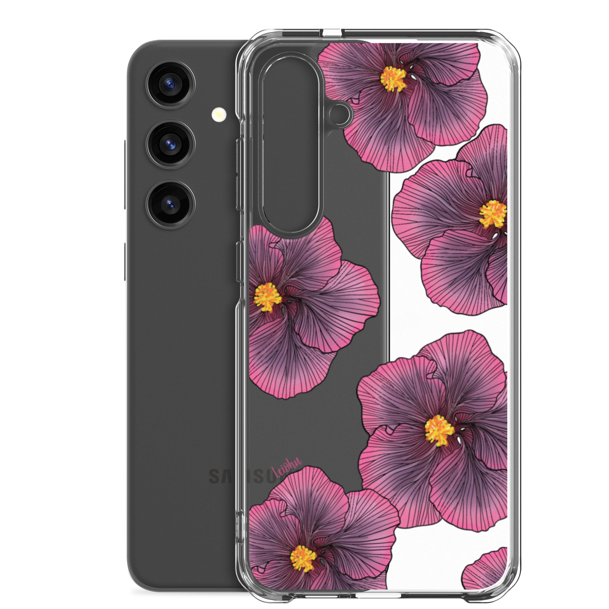 Sunset Hibiscus Clear Phone Case for Samsung Galaxy - Slim Protective Cover with Floral Design for Everyday Use, Work, and Travel