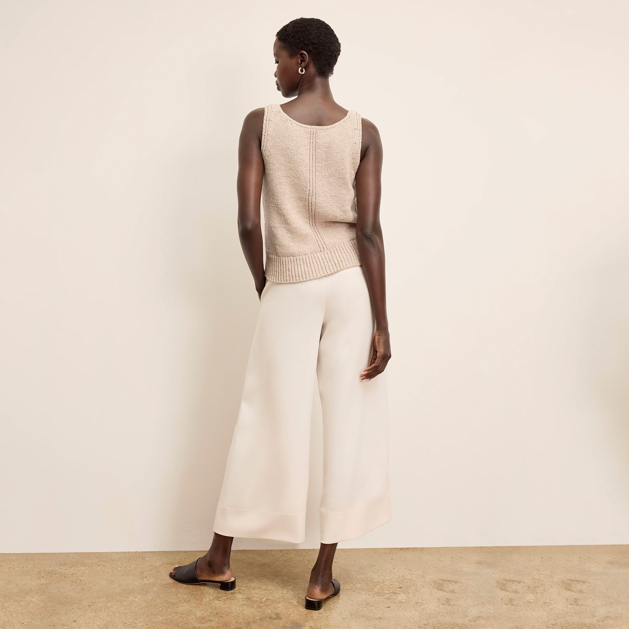 Elena Culotte Everyday Crepe Pants with Topstitch Detail - Comfortable Eggshell Women's Trousers for Work, Office & Casual Wear