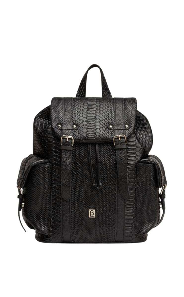 Premium Black Snake Skin Leather Backpack for Women - XL Extra Large Calfskin Backpack - Stylish Everyday Bag - Made in Greece - Perfect for Travel, Work & School