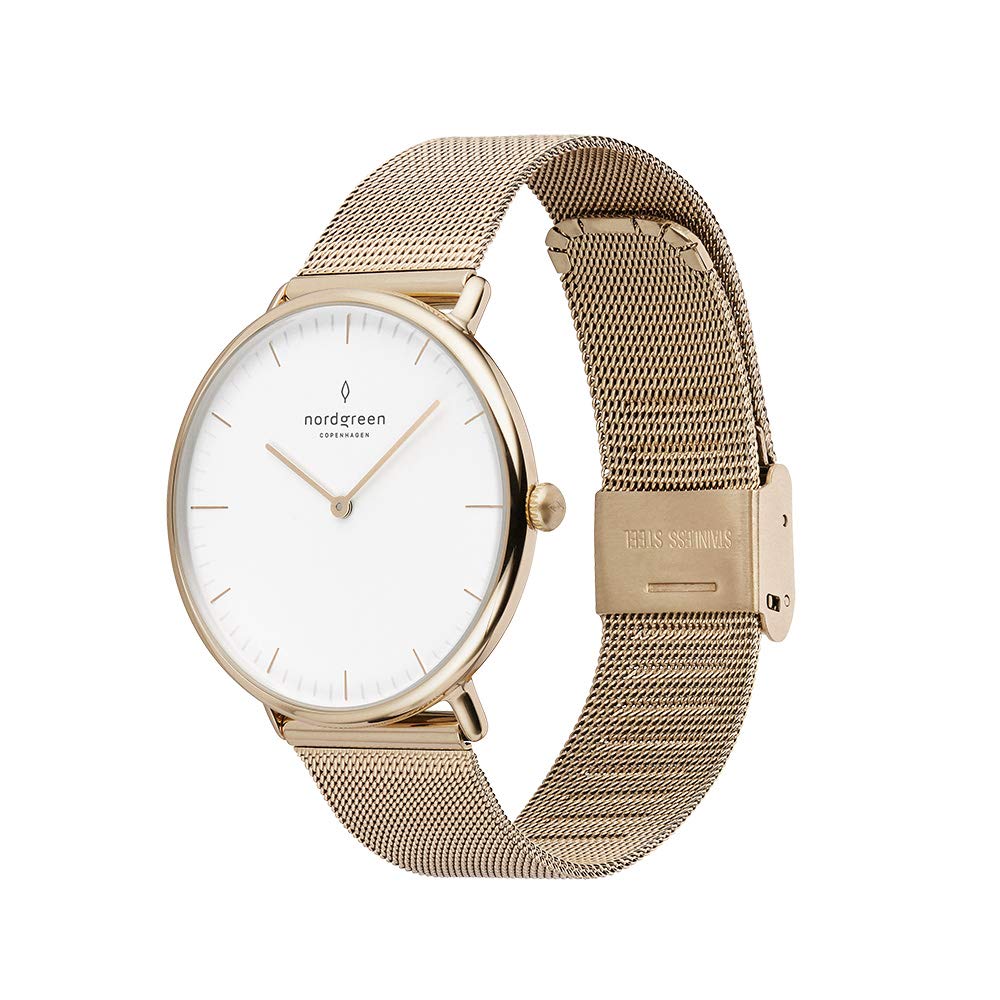 Nordgreen Native Scandinavian Gold Watch for Men & Women - Interchangeable Leather & Metal Straps - Luxury Minimalist Design - Perfect for Office, Casual & Formal Occasions