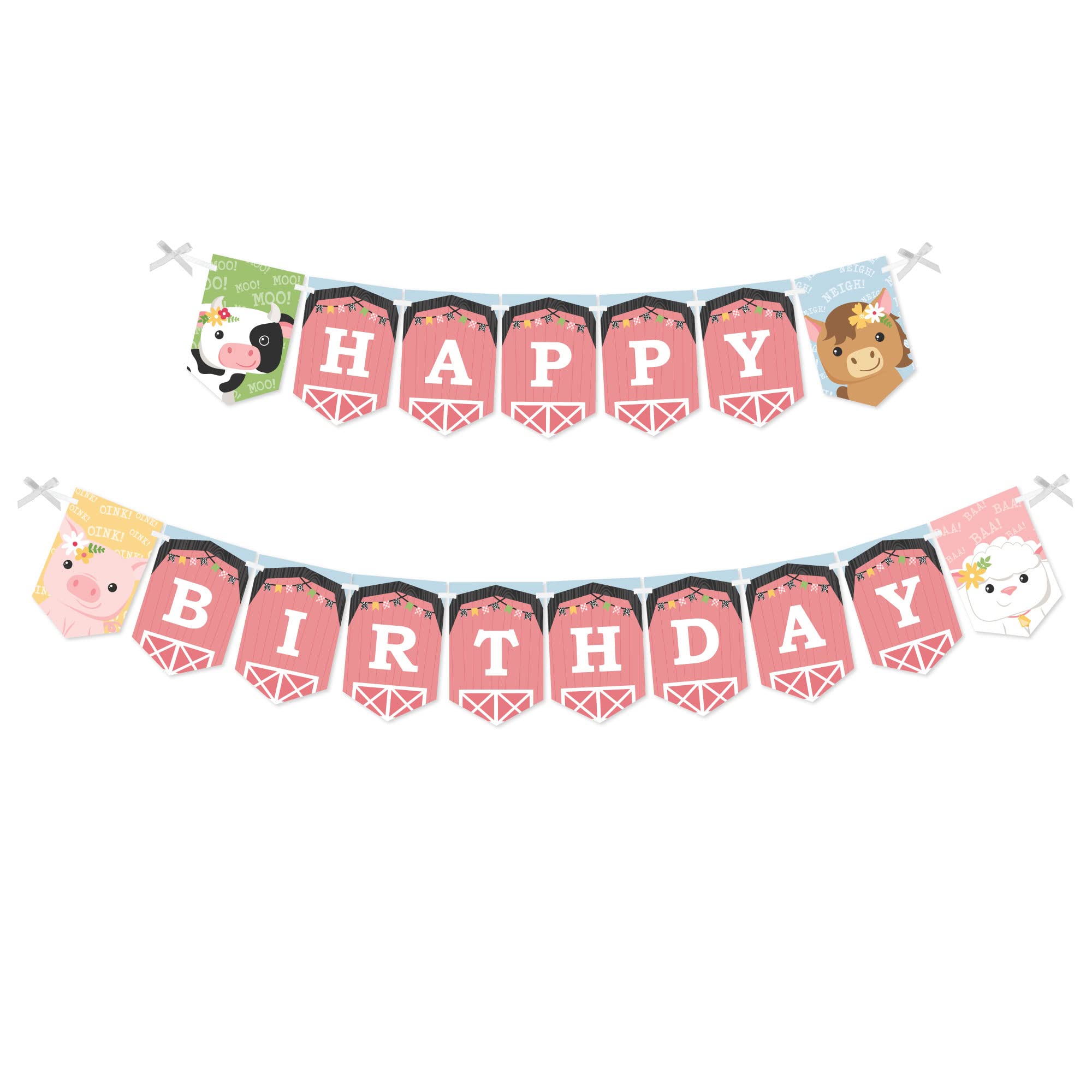Big Dot of Happiness Girl Farm Animals - Pink Barnyard Birthday Party Bunting Banner | Farm Theme Party Decorations | Happy Birthday Banner for Girls | Perfect for Birthday Parties, Baby Showers & Nursery Decor