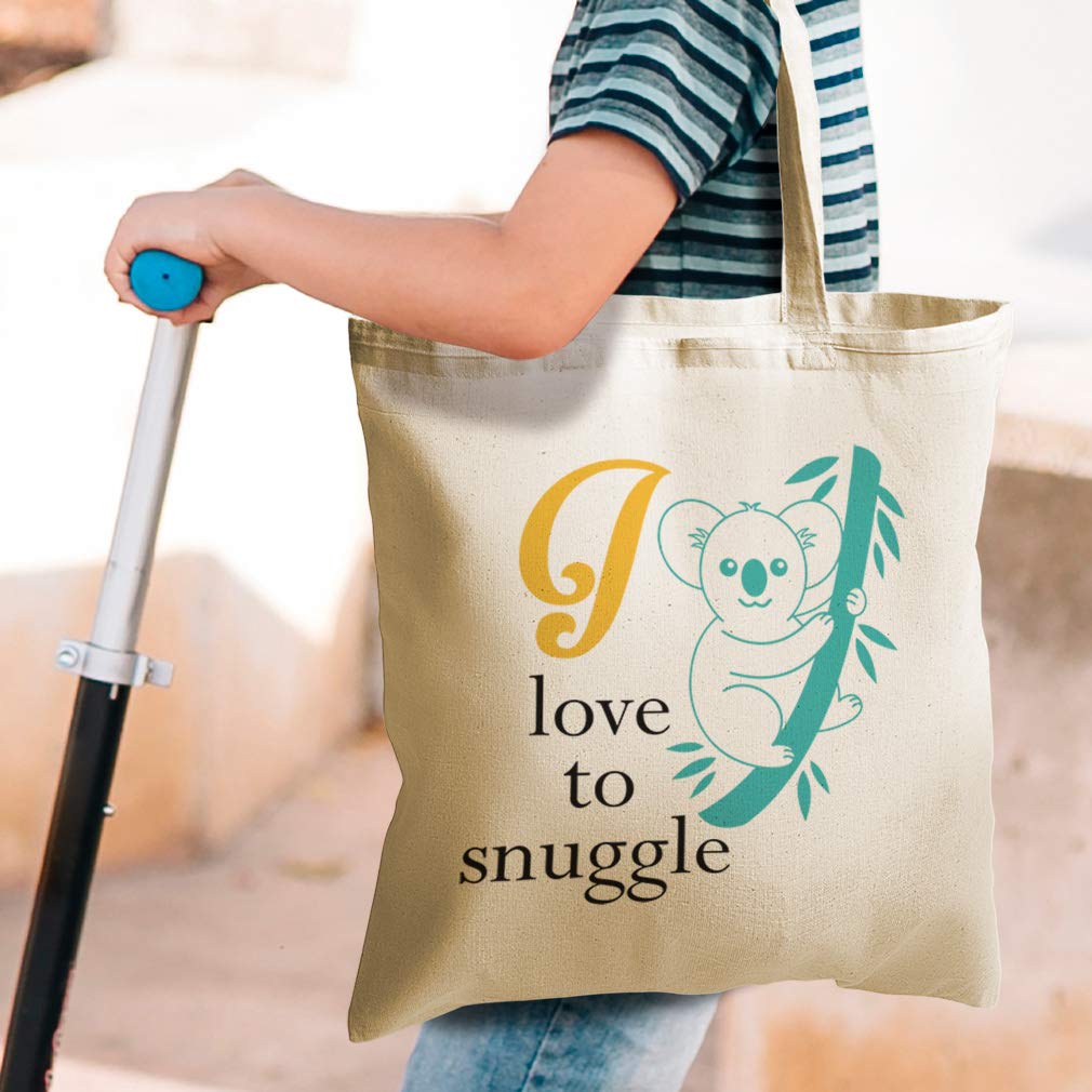 Custom Canvas Tote Bag - Reusable Eco-Friendly Shopping Bag with Funny 'I Love to Snuggle Koala' Design - Cute Animal Beach Bags for Kids & Adults - Perfect Gift for Nature Lovers - Great for Grocery Shopping, Beach Trips, and Everyday Use
