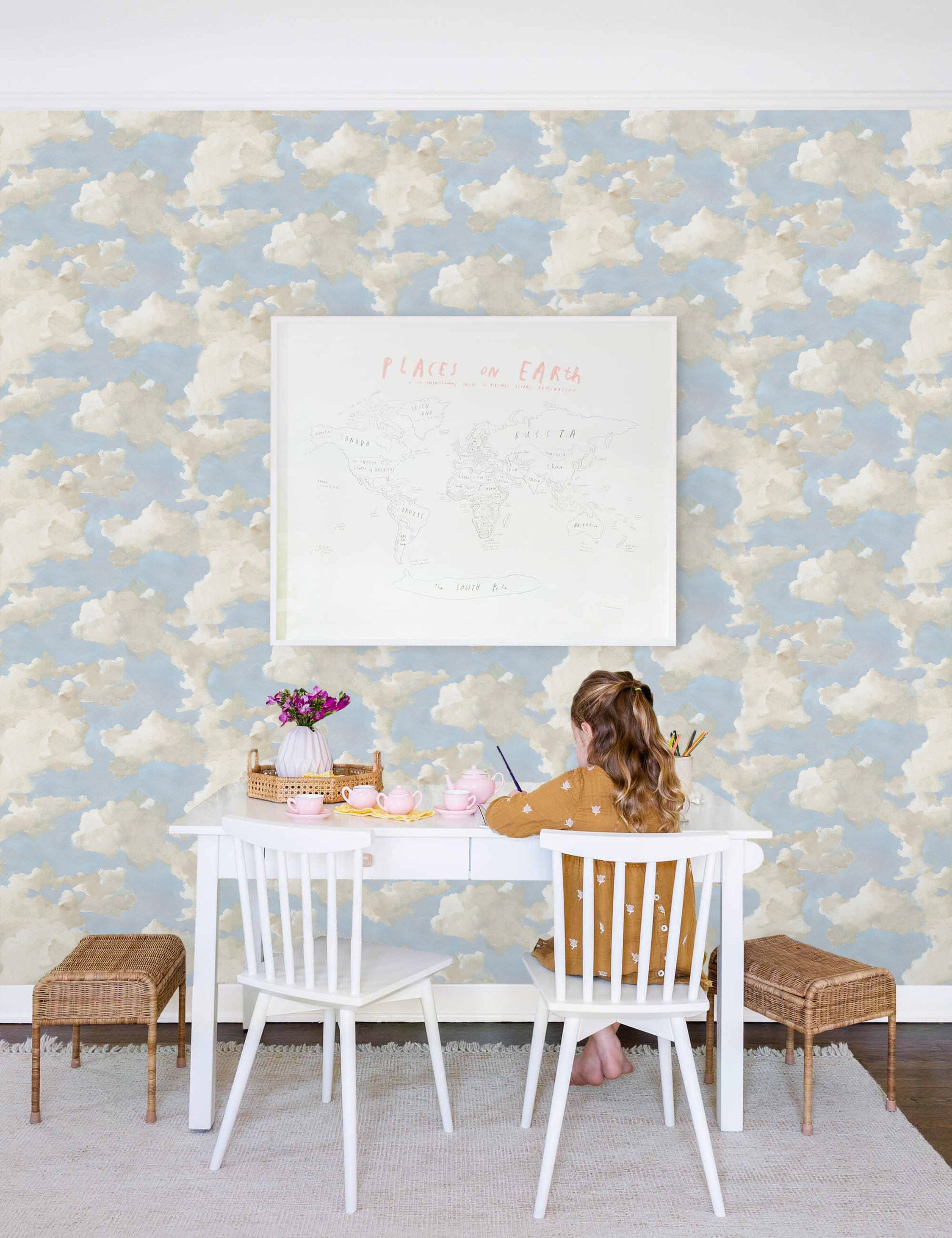 Clouds on Canvas Premium Peel & Stick Wallpaper - Easy DIY Removable Wall Decor for Bedroom, Nursery & Living Room