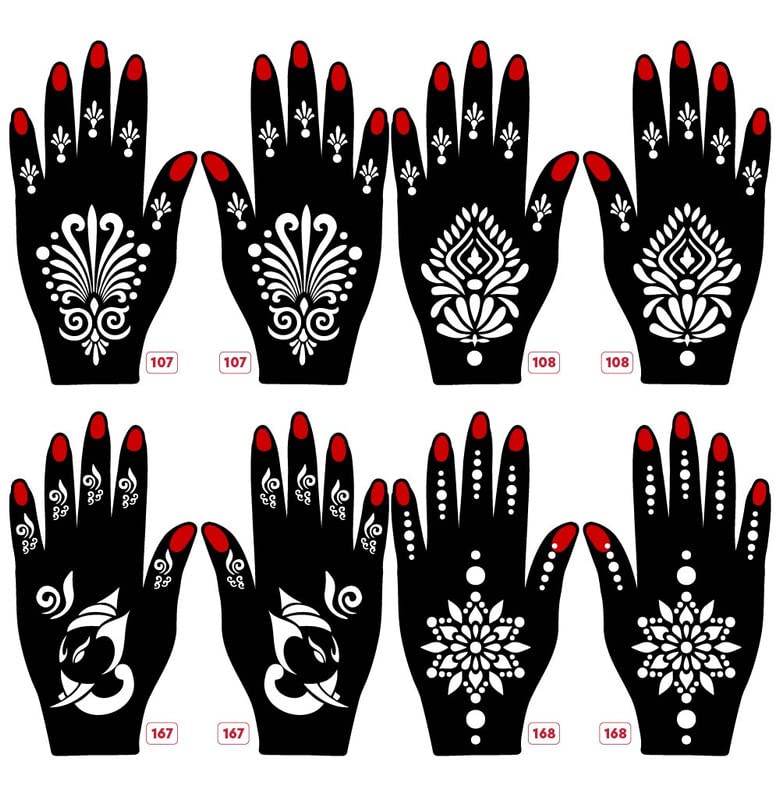 APCUTE 8-Piece Henna Stencil Kit for Hands - Reusable Mehandi Design Stickers for Women, Girls & Kids | Quick & Easy Temporary Tattoo Art | Perfect for Weddings, Festivals & DIY Body Art