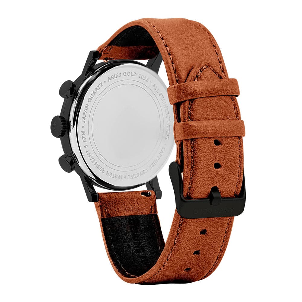 ARIES GOLD URBAN JOURNEY G 1025 BK Men's Watch - Brown Leather Strap, Water Resistant, Casual & Dress Style for Business & Everyday Wear