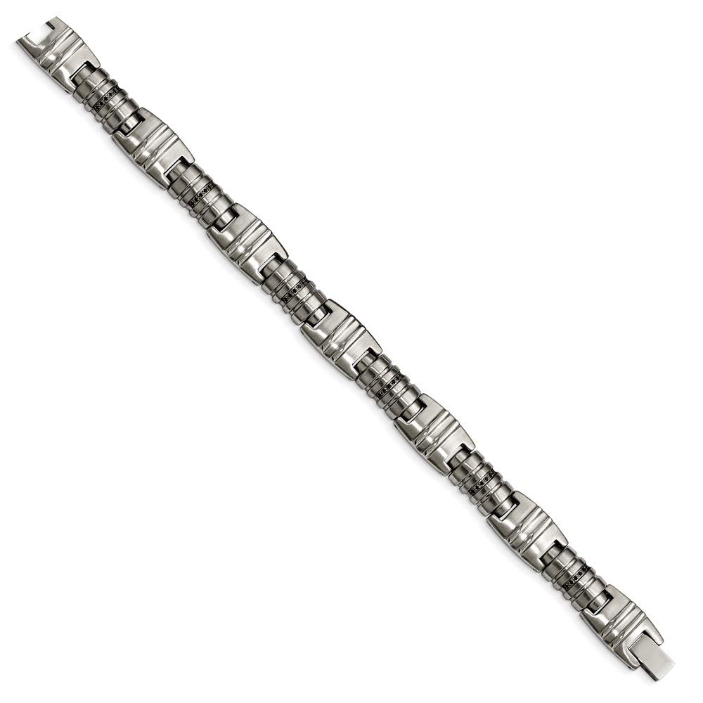 Stainless Steel Brushed & Polished Black CZ Link Bracelet for Women - Elegant Cubic Zirconia Jewelry for Party, Wedding & Everyday Wear