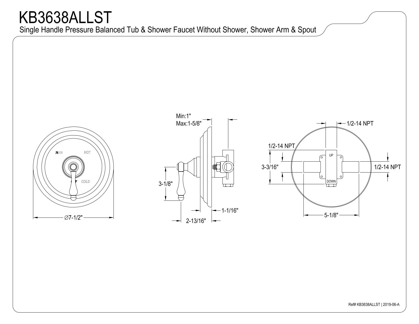 Kingston Brass KB3638ALLST Restoration Tub and Shower Faucet Valve Trim Kit in Brushed Nickel Finish - Perfect for Bathroom Renovation and Vintage Style Upgrades
