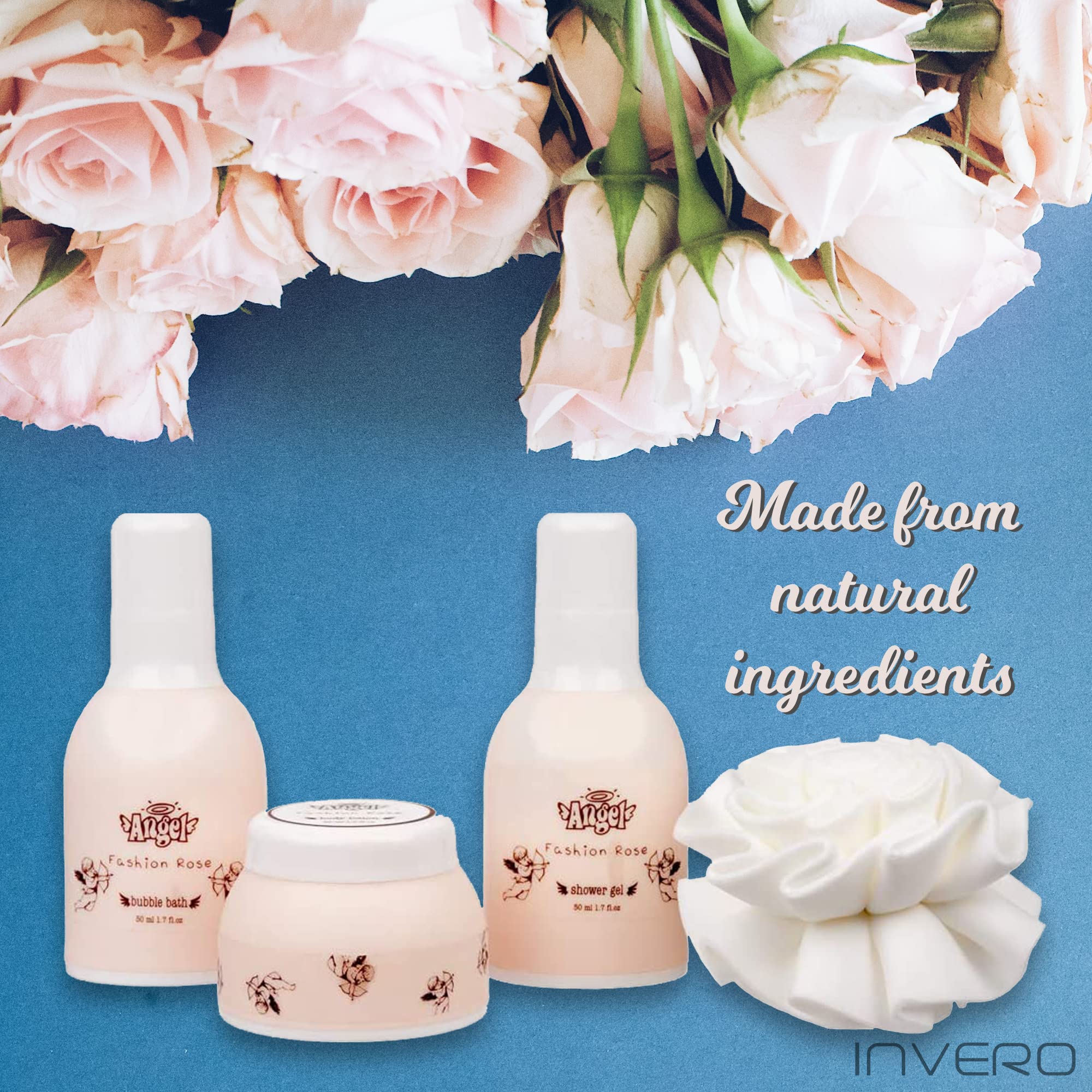 4-Piece Elegant Rose Scented Body & Bath Gift Set for Women - Shower Gel, Bubble Bath, Body Lotion & Exfoliating Eva Puff | Spa Day, Birthday Present, Mother's Day Gift, Relaxing Self-Care Set