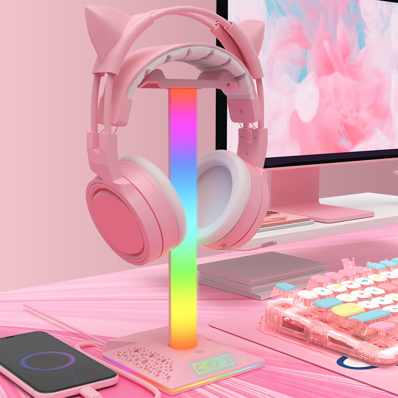 RGB Gaming Headset Stand with 10 Lighting Modes | USB Charging Headphone Holder | Professional Cool LED Display for Gaming Setup & Desk Organization | Perfect for Gamers & Streamers