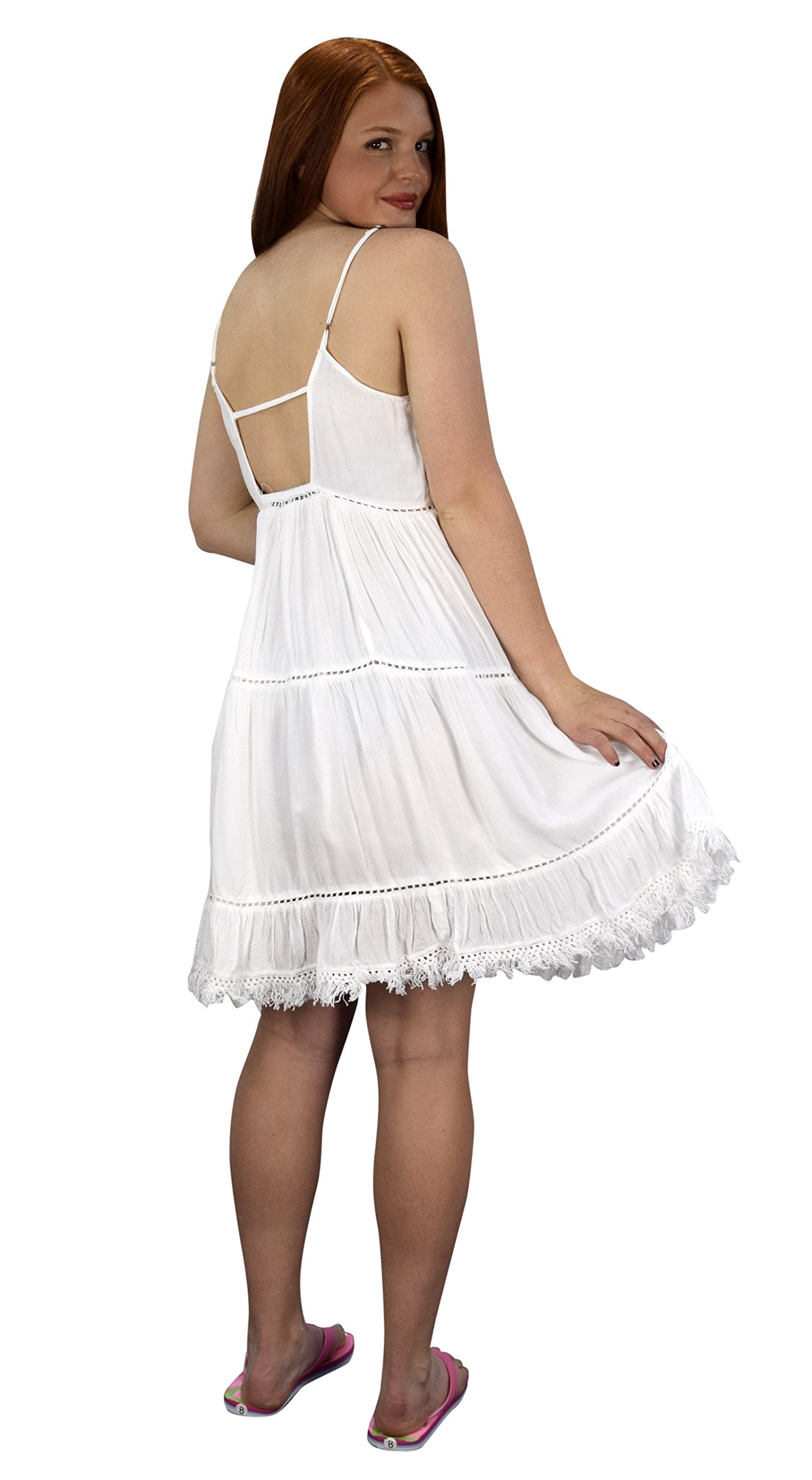 Women's Spaghetti Strap Tiered A-Line Summer Dress with Fringed Hem - Boho Chic Flowy Beach Dress for Vacation, Date Night & Casual Outings