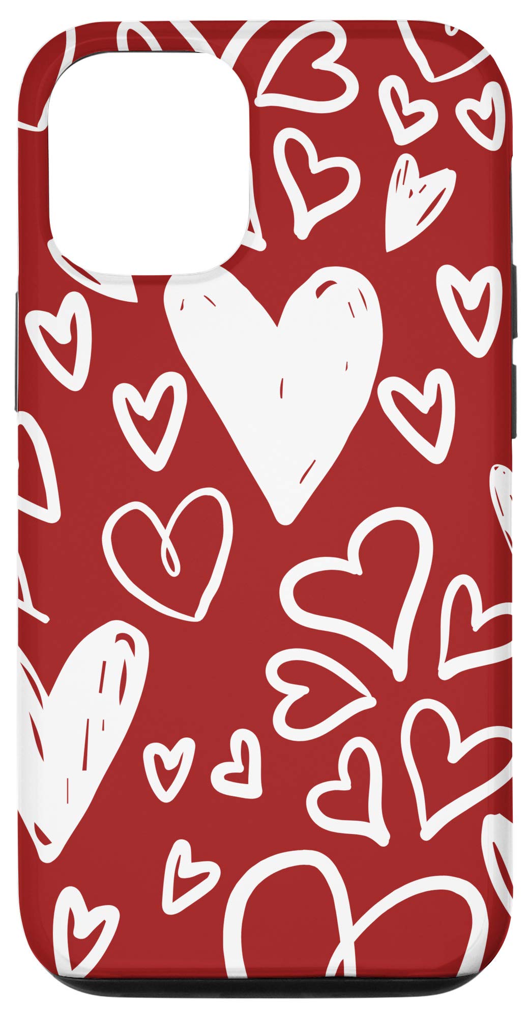 iPhone 12/12 Pro Case - Maroon Red with Heart Patterns, Valentine's Day Gift for Her | Perfect for Romantic Occasions & Everyday Use
