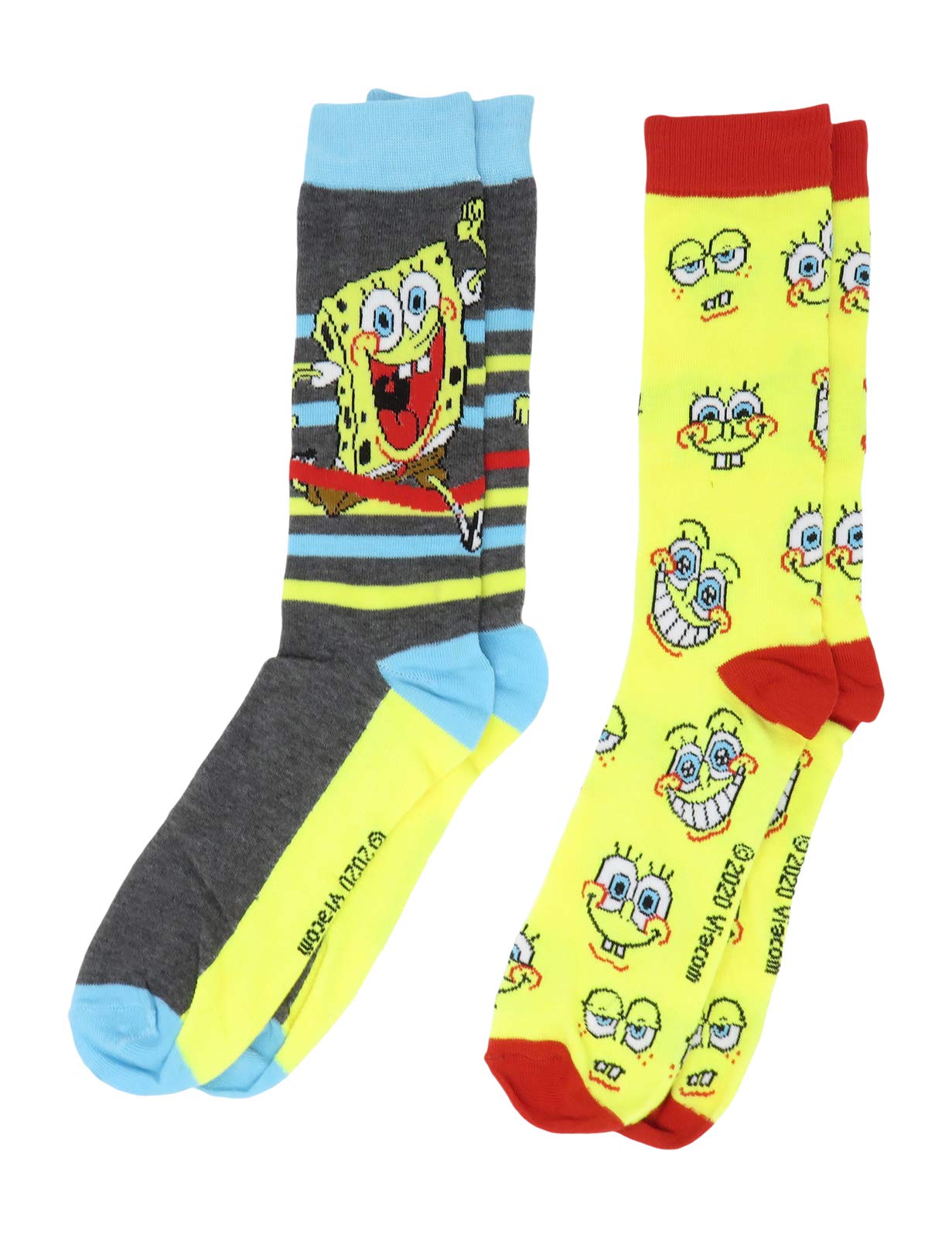 Spongebob Squarepants Running Socks for Men - 2 Pair Pack of Athletic Crew Socks with Finish Line Design - Perfect for Jogging, Gym Workouts and Cartoon Fans Gift