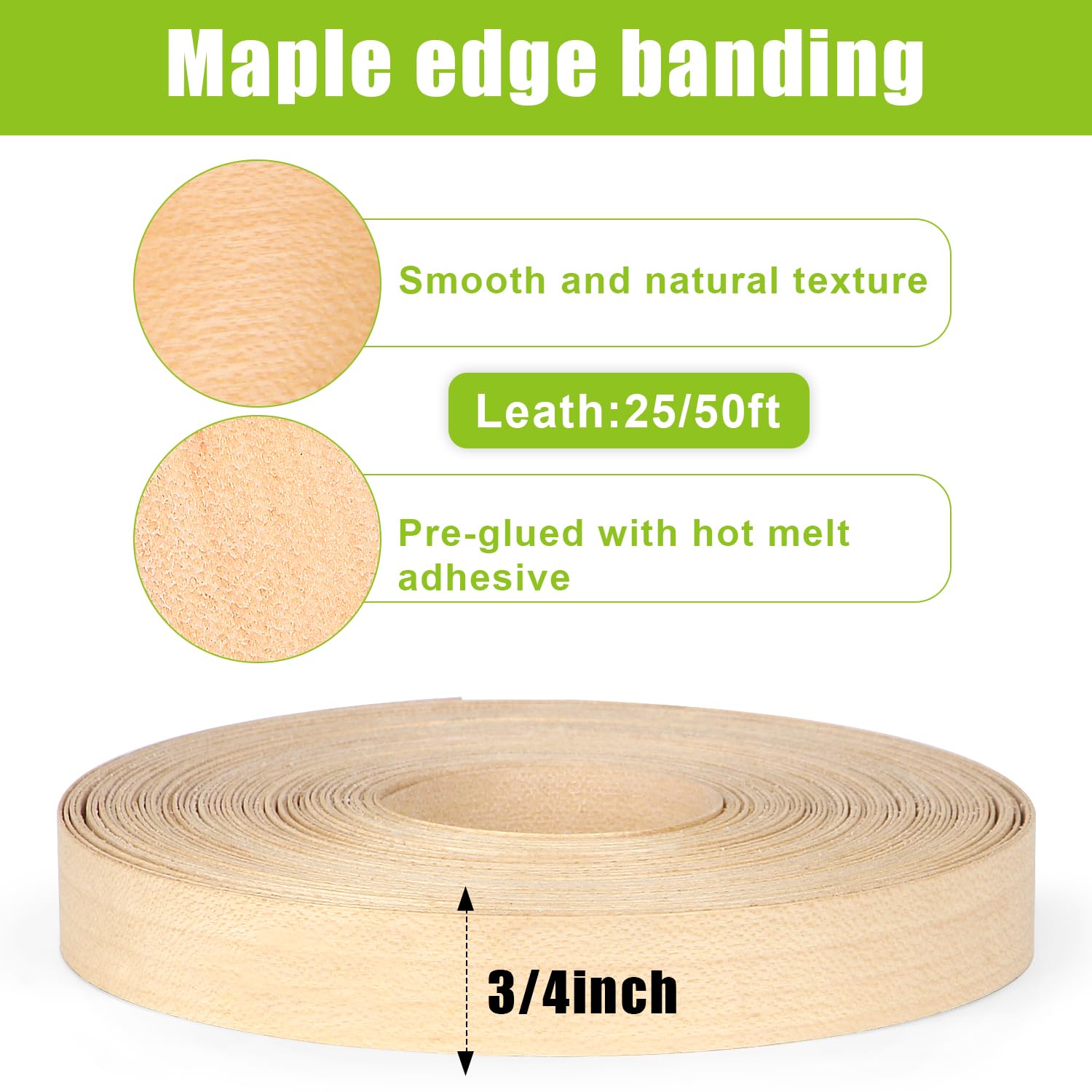 Premium Maple Plywood Veneer Roll - 3/4 inch x 25ft Iron-On Edge Banding with Hot Melt Adhesive | Flexible Wood Tape for Furniture & Cabinets | Perfectly Sanded for Easy DIY Application | Ideal for Home Improvement & Woodworking Projects