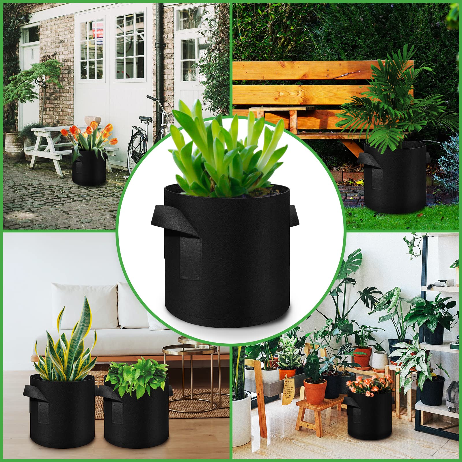 12-Pack 5 Gallon Thickened Nonwoven Fabric Plant Grow Bags with Handles - Durable Garden Planter Pots for Vegetables, Flowers, Fruits & Outdoor Plants (Black) - Perfect for Raised Bed Gardening, Container Planting & Urban Farming