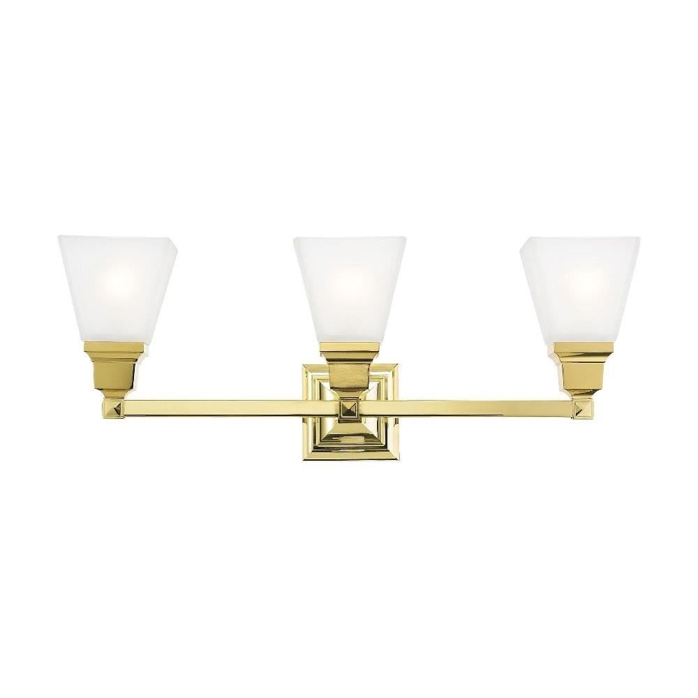 Livex Lighting 1033-02 Mission Style 3-Light Bathroom Vanity Light Fixture in Polished Brass - Perfect for Bathroom, Powder Room, and Dressing Area Lighting