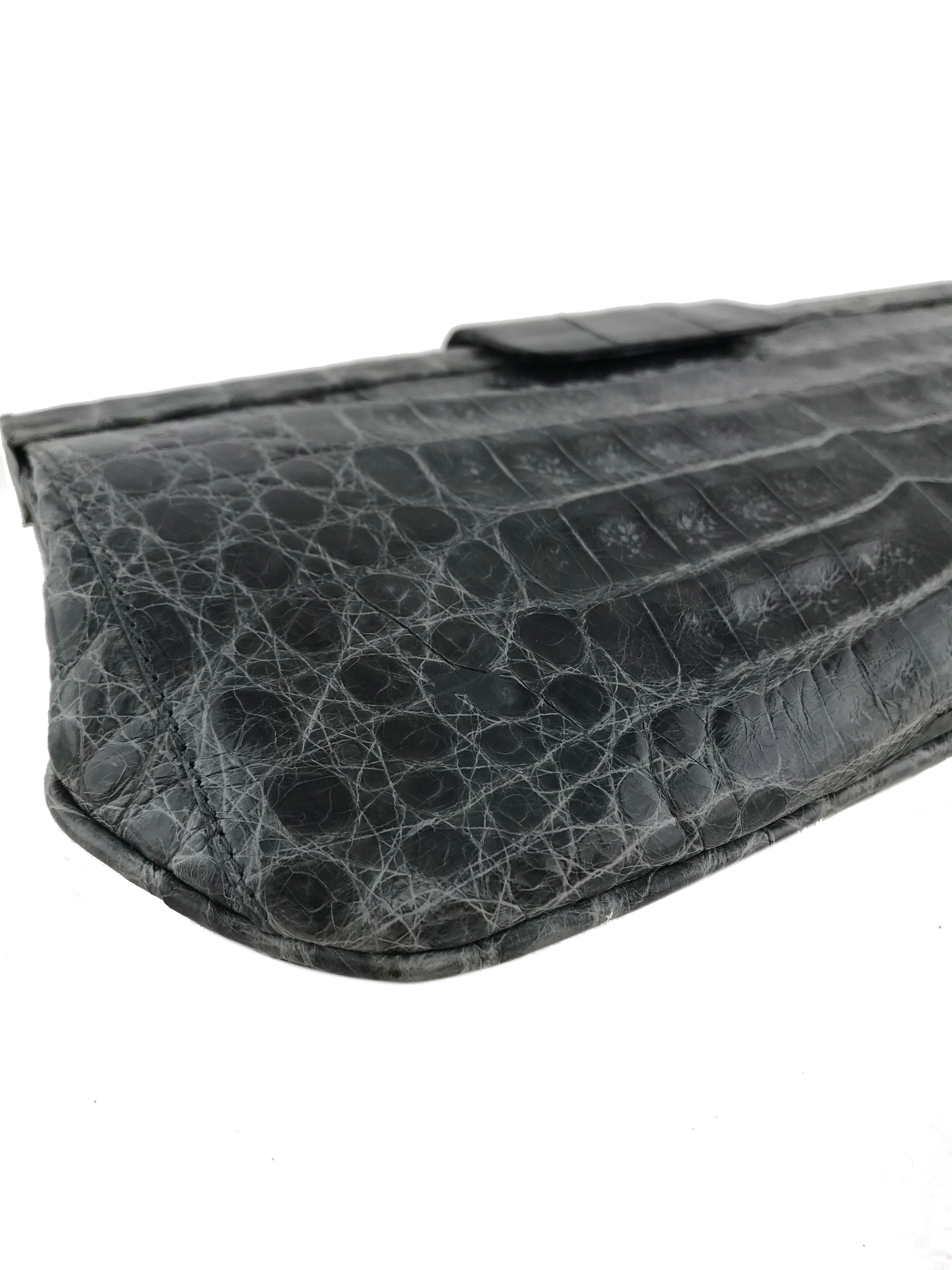 Nancy Gonzalez Shiny Crocodile Leather Clutch Bag - Elegant Frame Design for Evening Parties & Special Occasions