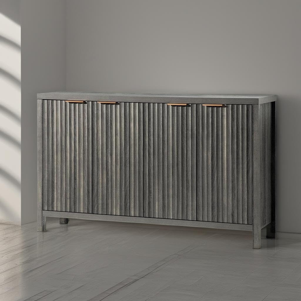 Oxford Fluted Storage Cabinet - Large Buffet Sideboard with Adjustable Shelves, Multifunctional Accent Console for Living Room, Dining Room & Entryway Storage Solution
