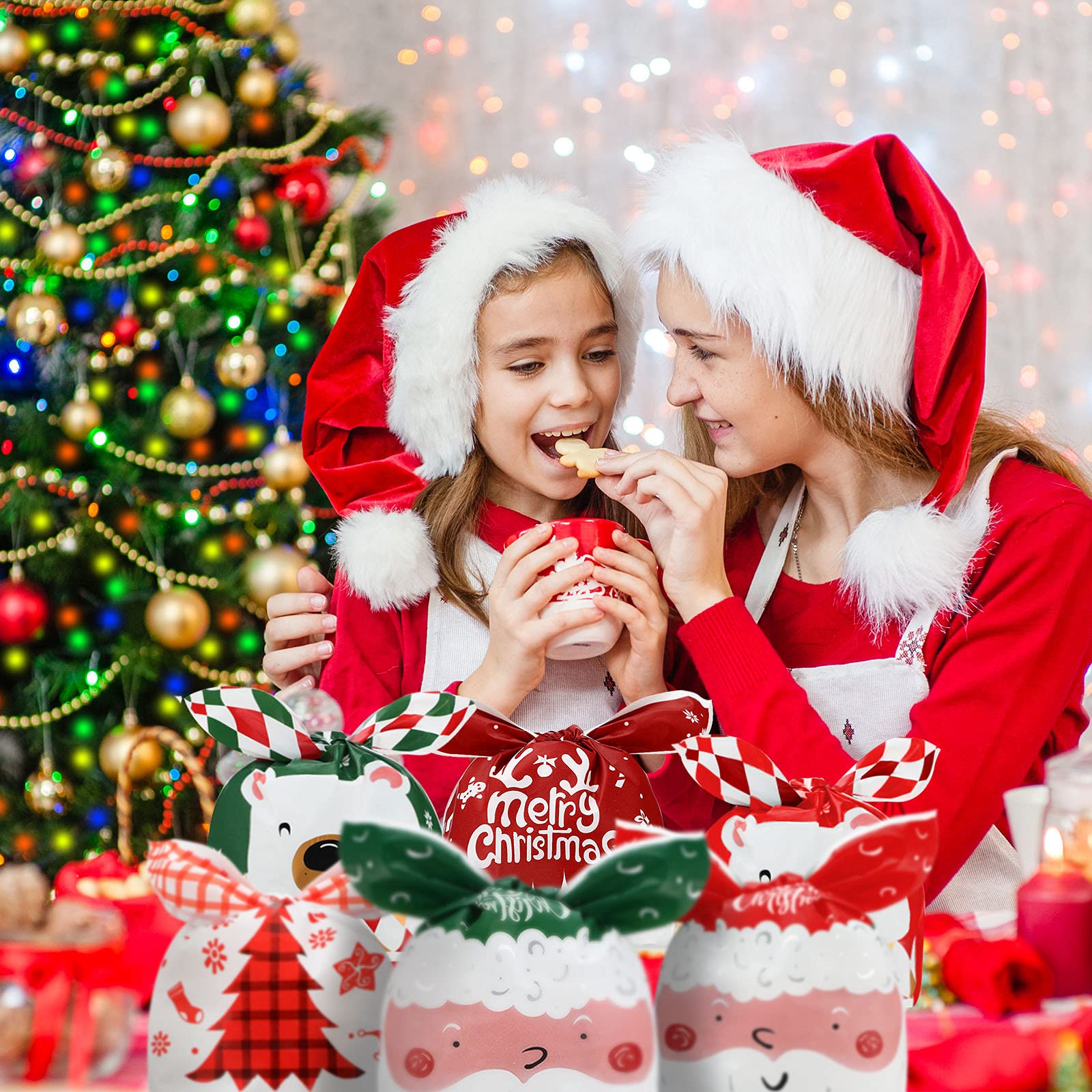 120-Piece Christmas Candy Treat Bags - 6 Cute Holiday Designs for Party Favors, Cookie Wrapping & Gift Bags - Perfect for Xmas Celebrations, Office Parties & Holiday Gatherings