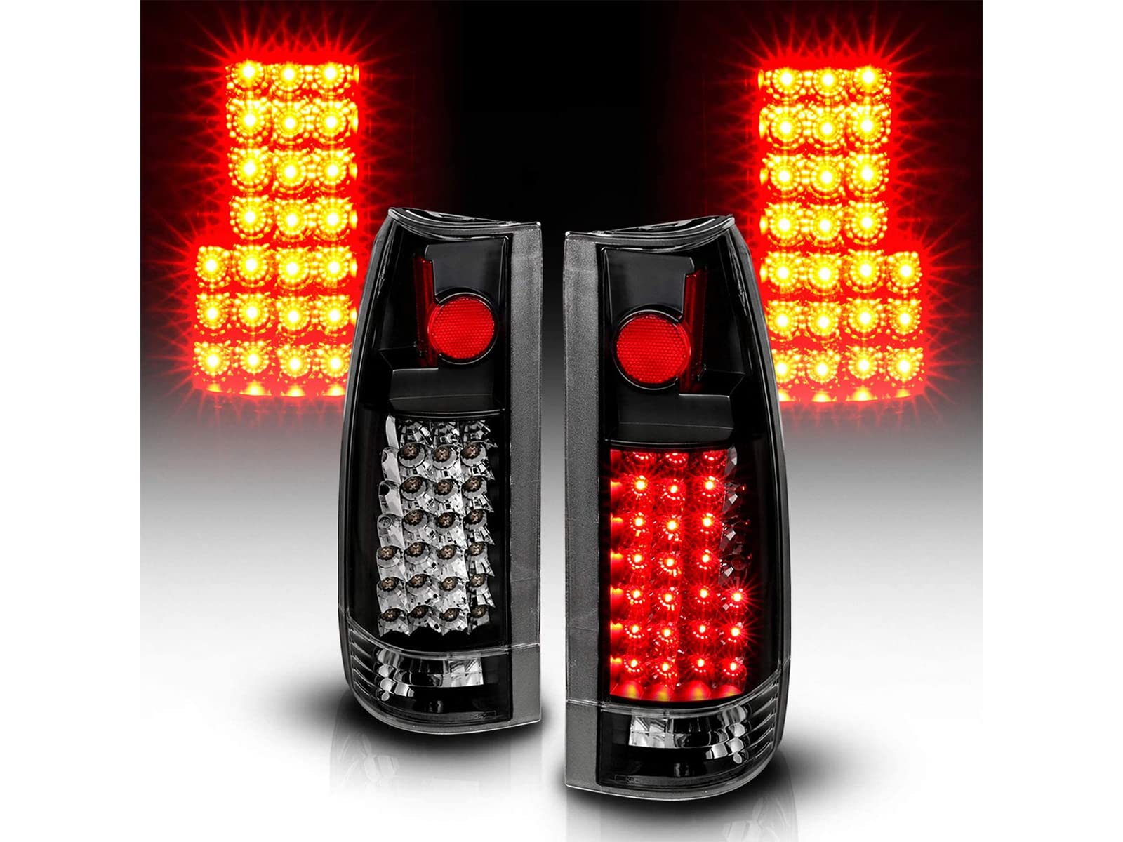 1988-2000 Chevy GMC C/K Truck Suburban SUV Yukon LED Tail Lights - Clear Red Replacement w/Bulb Set (Pair) - Left & Right Side - Enhanced Night Visibility & Safety for Off-Road & Daily Driving