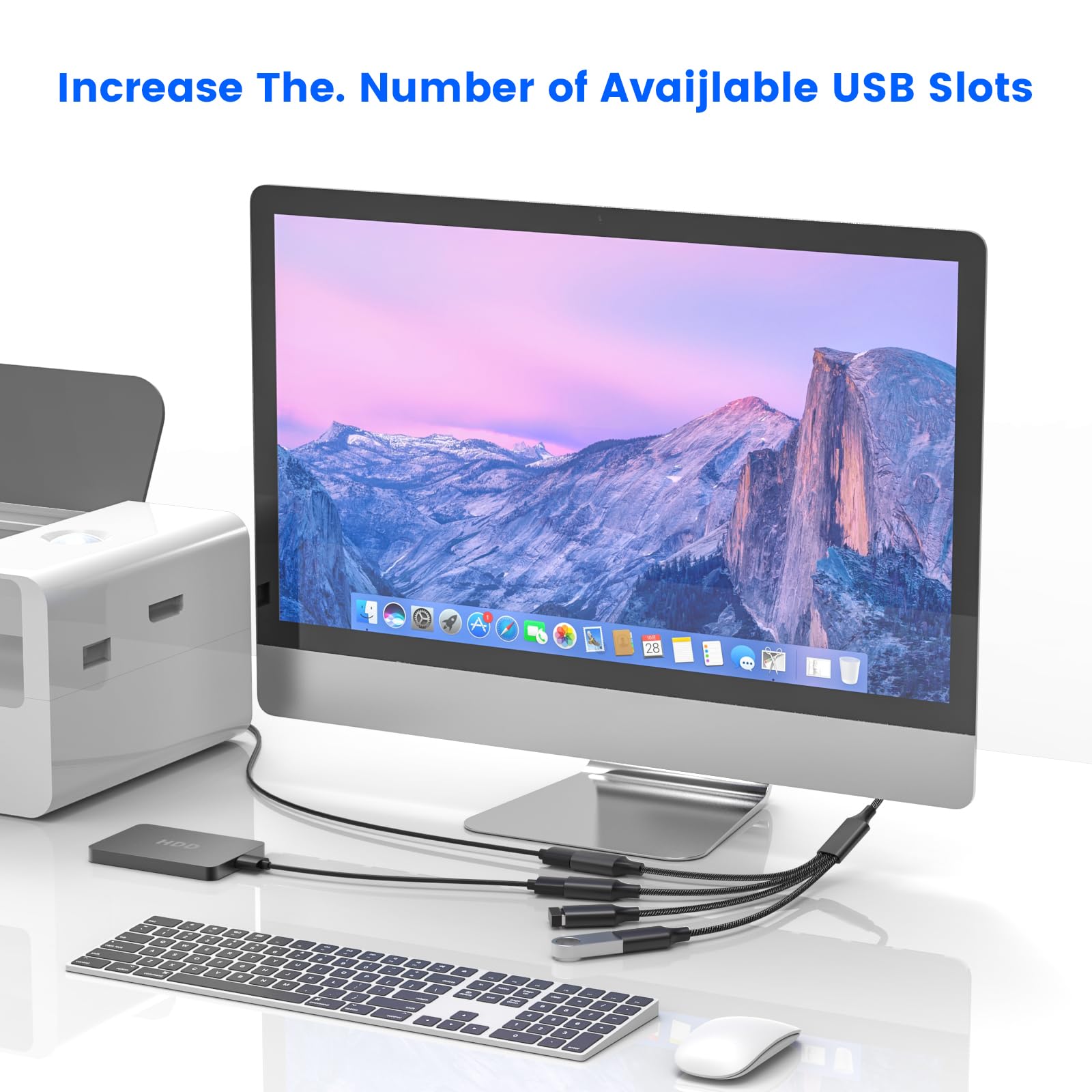 MOGOOD 4-Port USB Hub Splitter - USB to 4 USB Female Adapter Converter with Power Extension for PC, Laptop, Car, TV, Flash Drive - Perfect for Home Office, Gaming Setup & Car Charging Stations