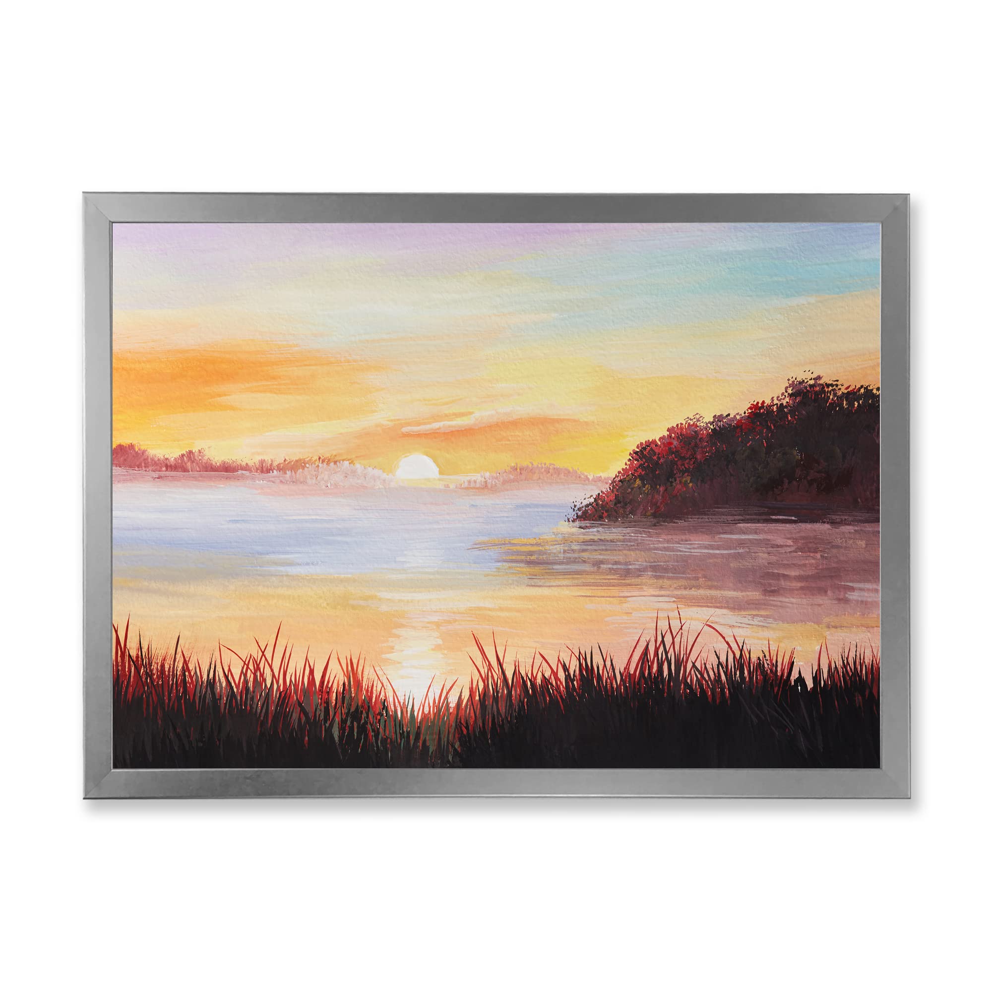 DesignQ On The Lake With The Reeds Nautical & Coastal Framed Wall Art - Beach House Decor, Ocean Themed Living Room Wall Hanging, Coastal Bedroom Painting for Home & Office