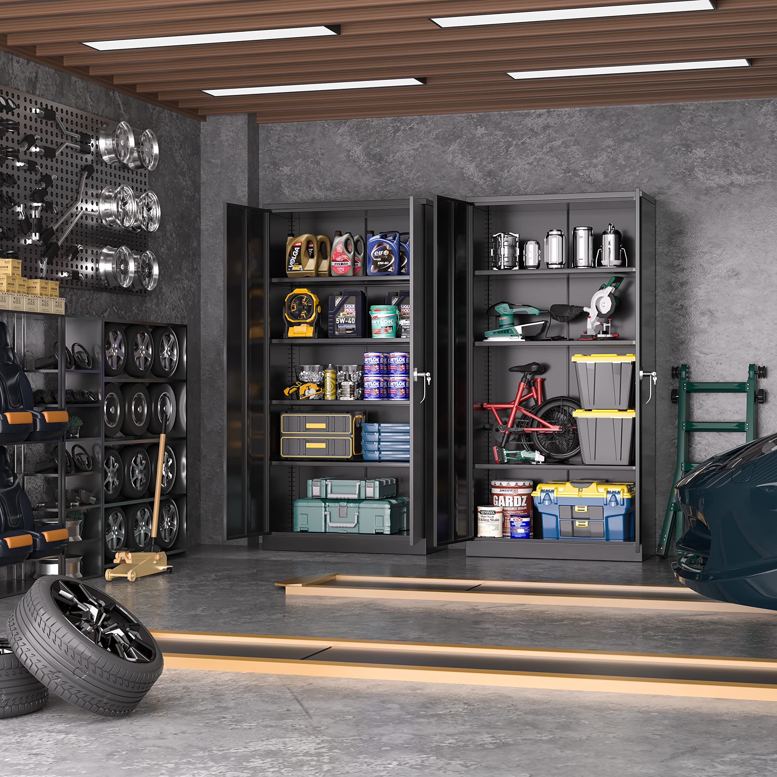 5-Tier Metal Garage Storage Cabinet with Locking Doors & 4 Adjustable Shelves - Heavy Duty Steel Tool Organizer for Home, Office, Workshop & Warehouse | Perfect for Storing Tools, Equipment & DIY Supplies
