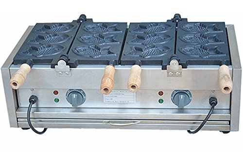 Nonstick Electric Taiyaki Fish Waffle Maker - 6-Cavity, 180° Opening, Dual Voltage (110V/220V) for Commercial & Home Use - Perfect for Japanese Desserts, Street Food Snacks, and Breakfast Cooking