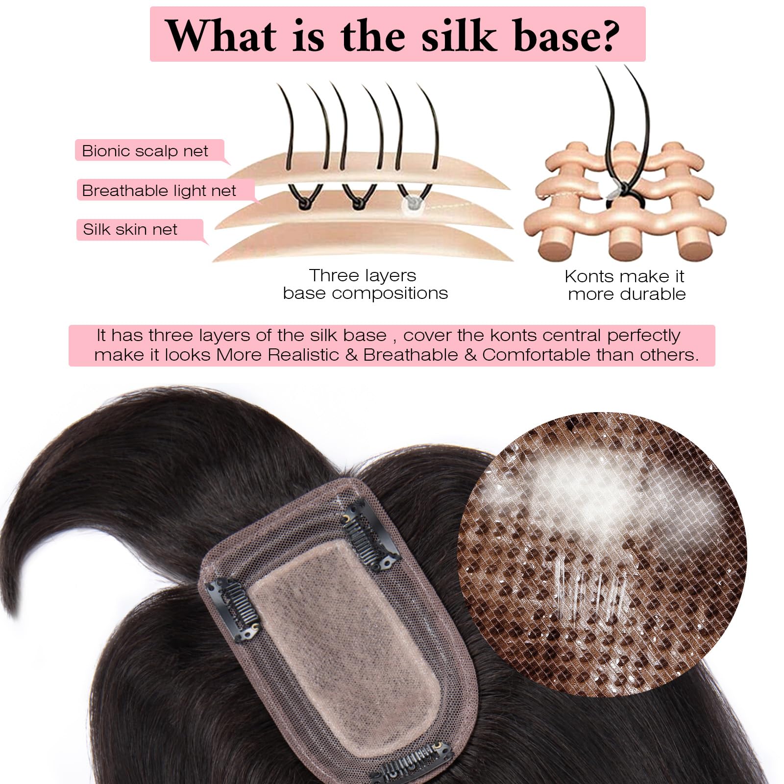 SEGO 100% Real Human Hair Toppers with Bangs - Silk Base 150% Density Clip-in Hair Topper (2.7”x5.1”) for Women with Thinning Hair & Hair Loss - Covers Gray Hair - Perfect for Daily Wear, Special Occasions & Hair Volume Enhancement