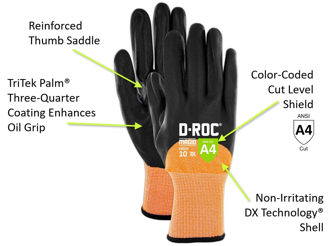 **ANSI A4 Oil & Liquid Absorbing TriTek Work Gloves - MAGID D-ROC, 24 Pairs, Size 11/2XL (DXG49) - Ideal for Automotive, Construction & Industrial Use**