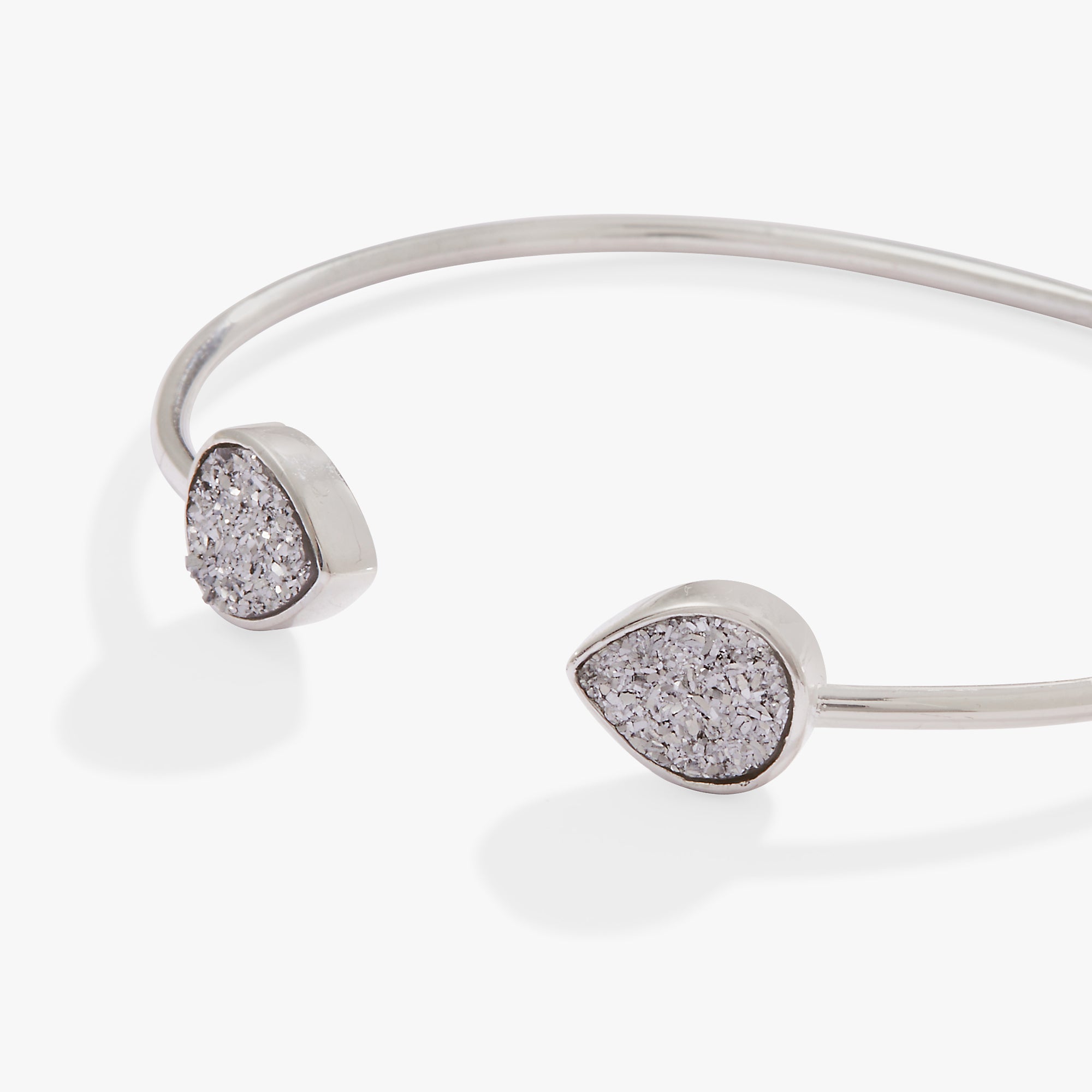 Glitter Druzy Flex Cuff Bracelet in Silver - Elegant Adjustable Crystal Jewelry for Women, Perfect for Parties, Weddings & Special Occasions