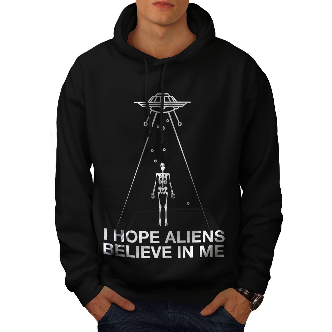 Wellcoda Hope Beings Believe Men's Hoodie - Space Print Pullover Sweatshirt for Casual Wear & Street Style Fashion