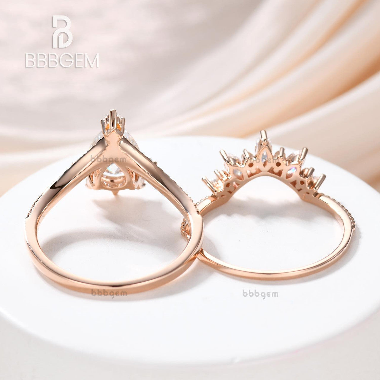 Vintage Pear Moissanite Ring Set - Diamond Curve Shaped Wedding Band - Royal Crown Fashion Jewelry for Engagement, Anniversary & Special Occasions