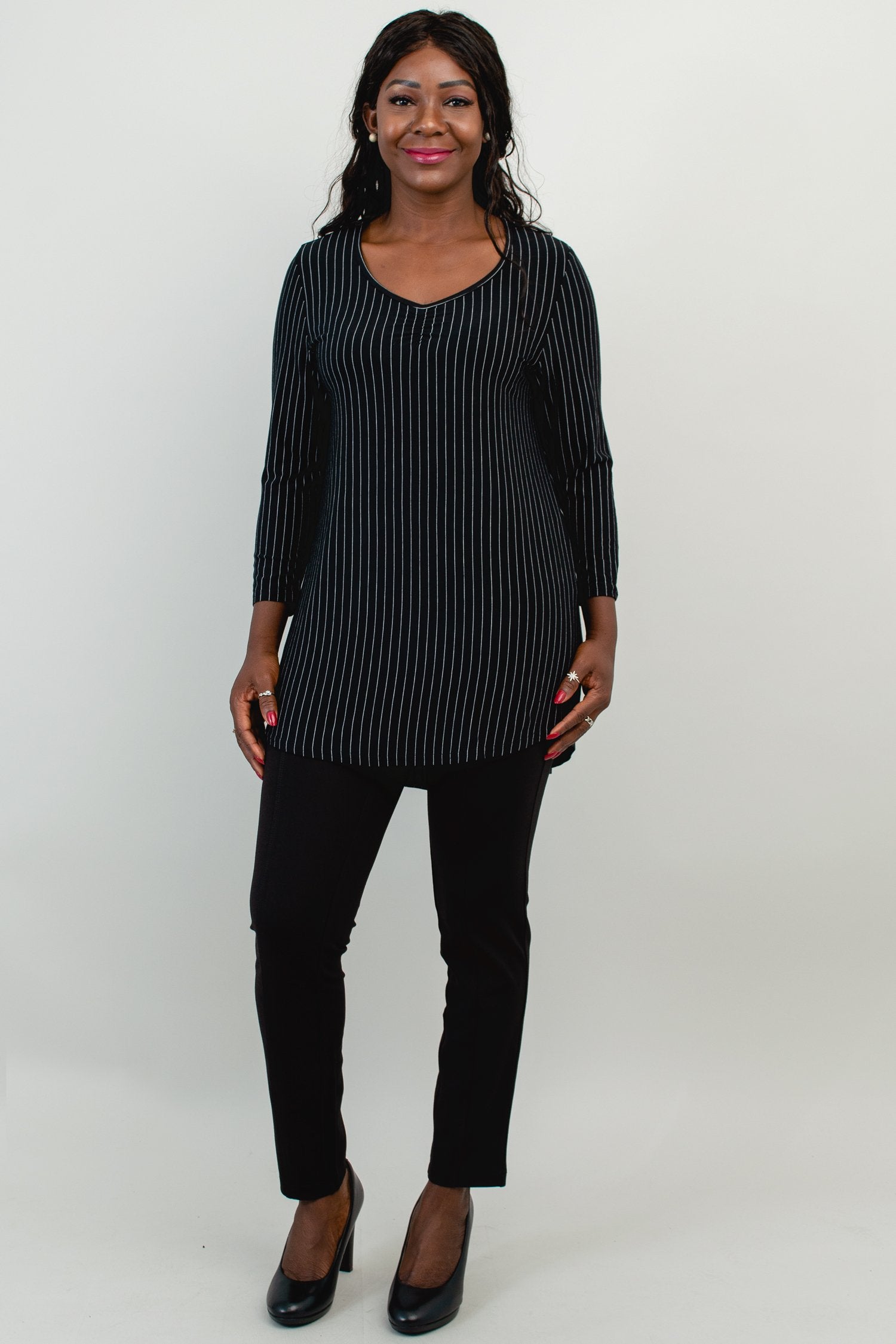 Franny Top - Black & White Pin Stripe Bamboo Blouse for Women | Soft & Breathable Eco-Friendly Shirt | Perfect for Office Wear, Casual Outfits & Summer Fashion