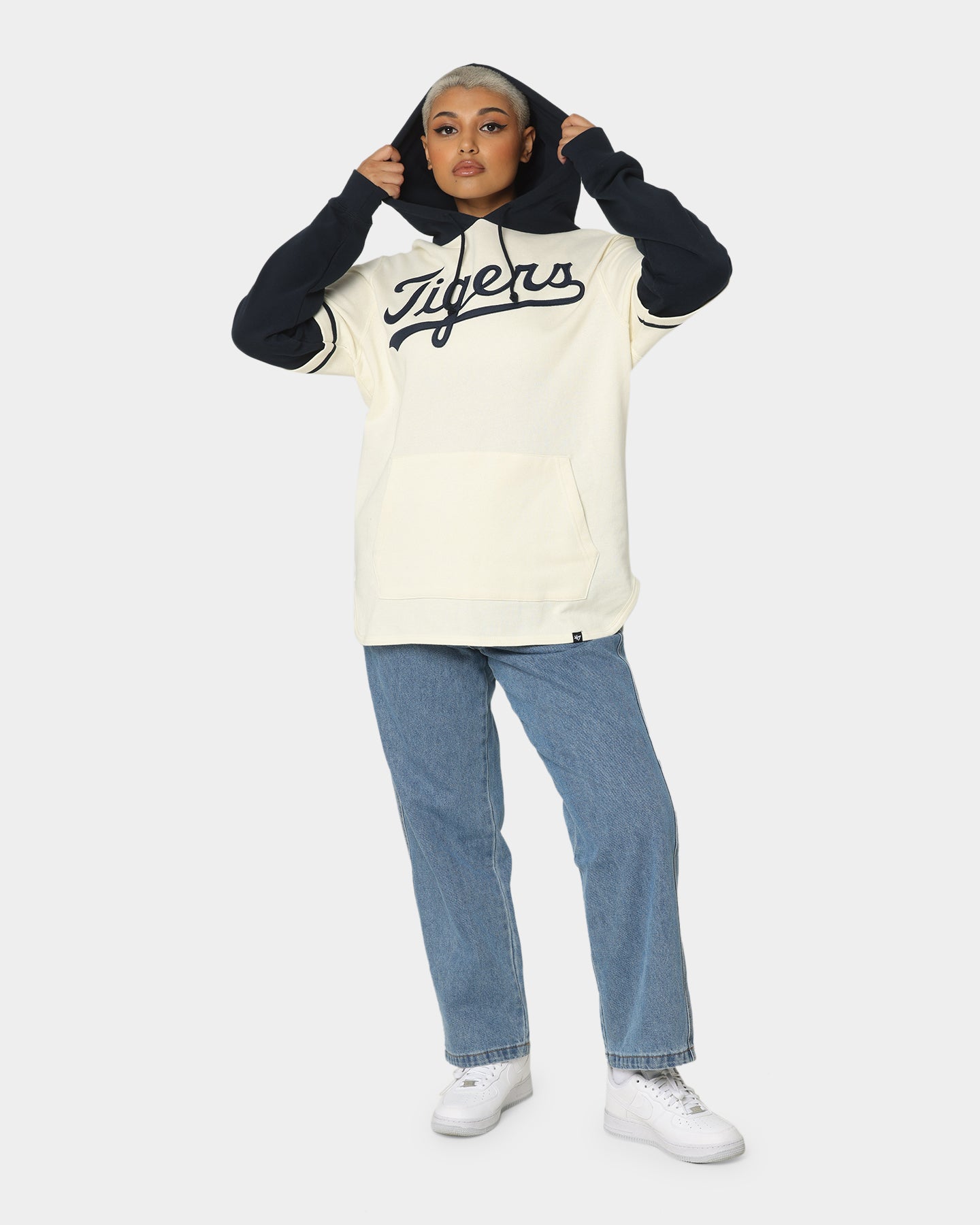 47 Brand Detroit Tigers Shortstop Hoodie Cream - Men's Baseball Hooded Sweatshirt for Casual Wear & Game Day Outfits