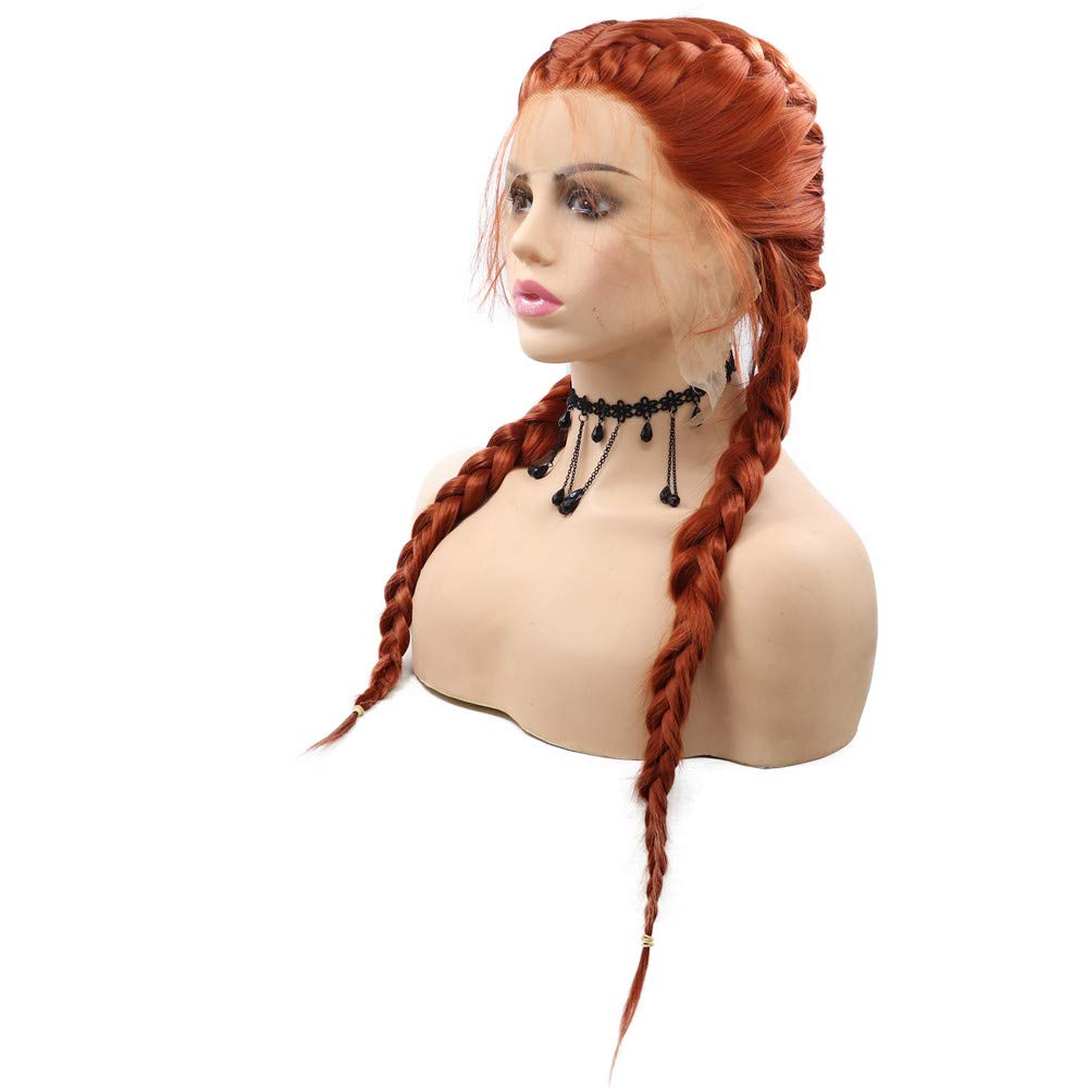 100% Hand-Braided Baby Hair Synthetic Lace Front Wigs for Women - Copper Red 360# | Natural-Looking Hair Replacement for Daily Wear, Cosplay & Special Occasions