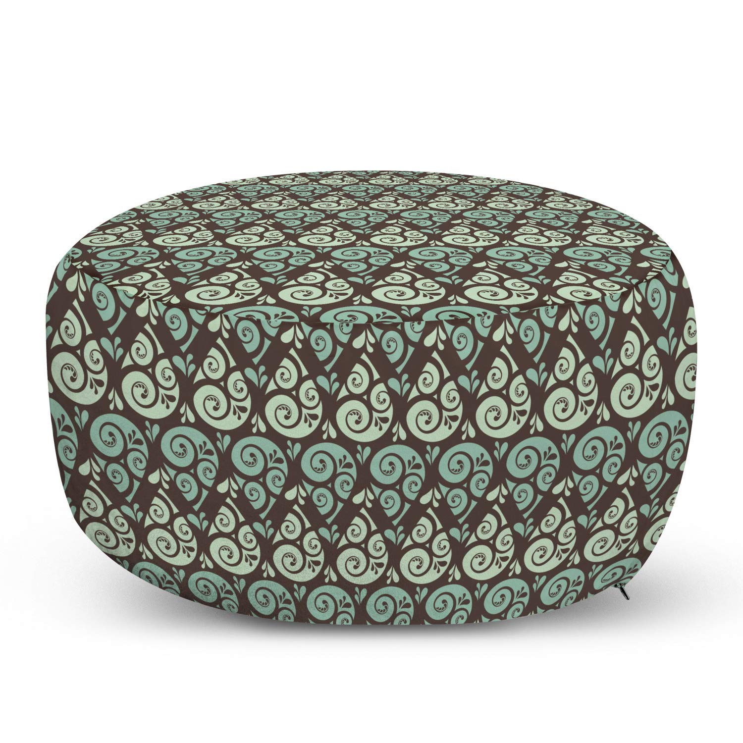 Ambesonne Abstract Ottoman Pouf with Raindrop Pattern & Swirled Lines - Brown Toned Decorative Foot Rest with Removable Cover - Perfect for Living Room, Bedroom & Home Decor - Mint Green Seafoam Brown Accent Piece