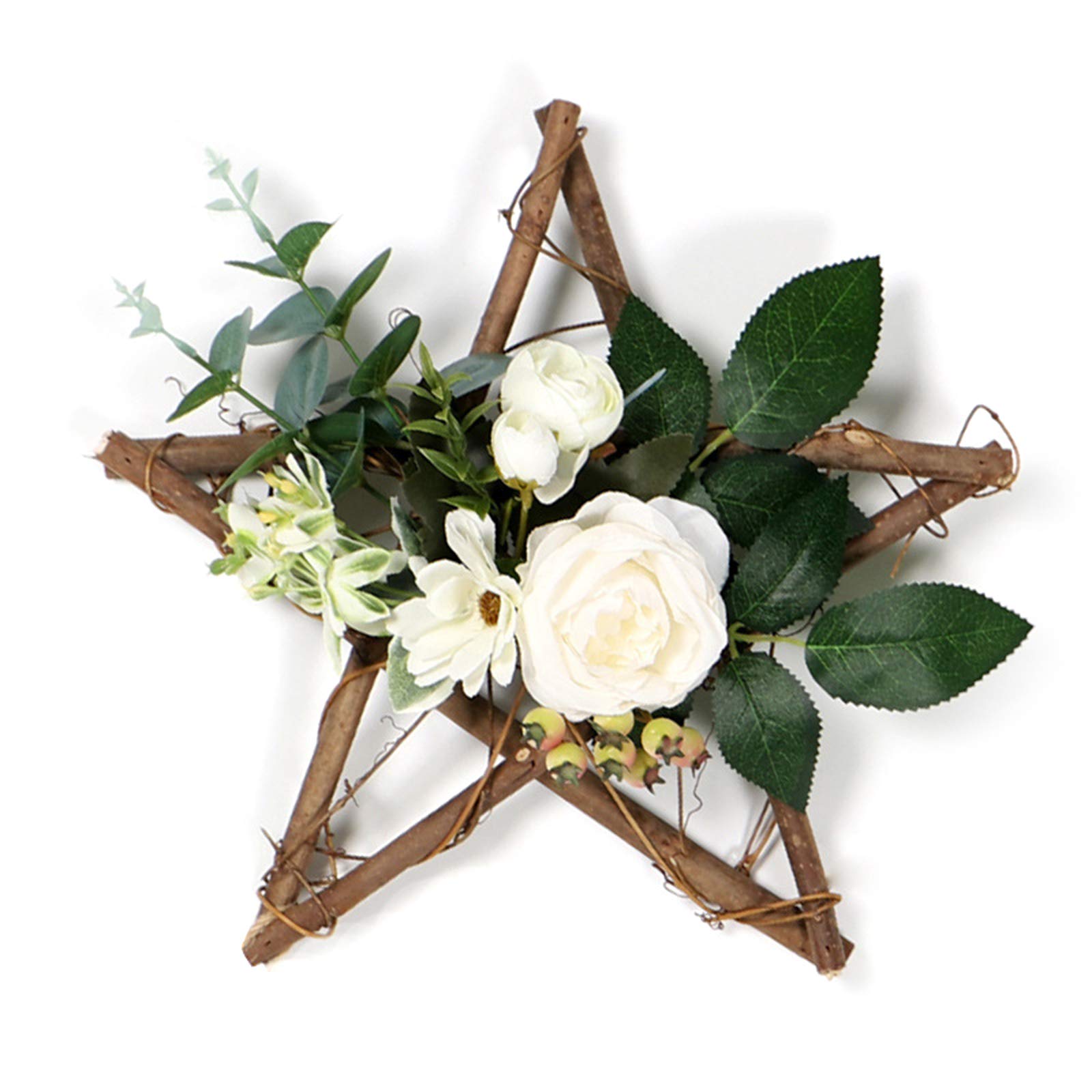 Artificial Rose Wreath with Eucalyptus & Wooden Pentagram - 12