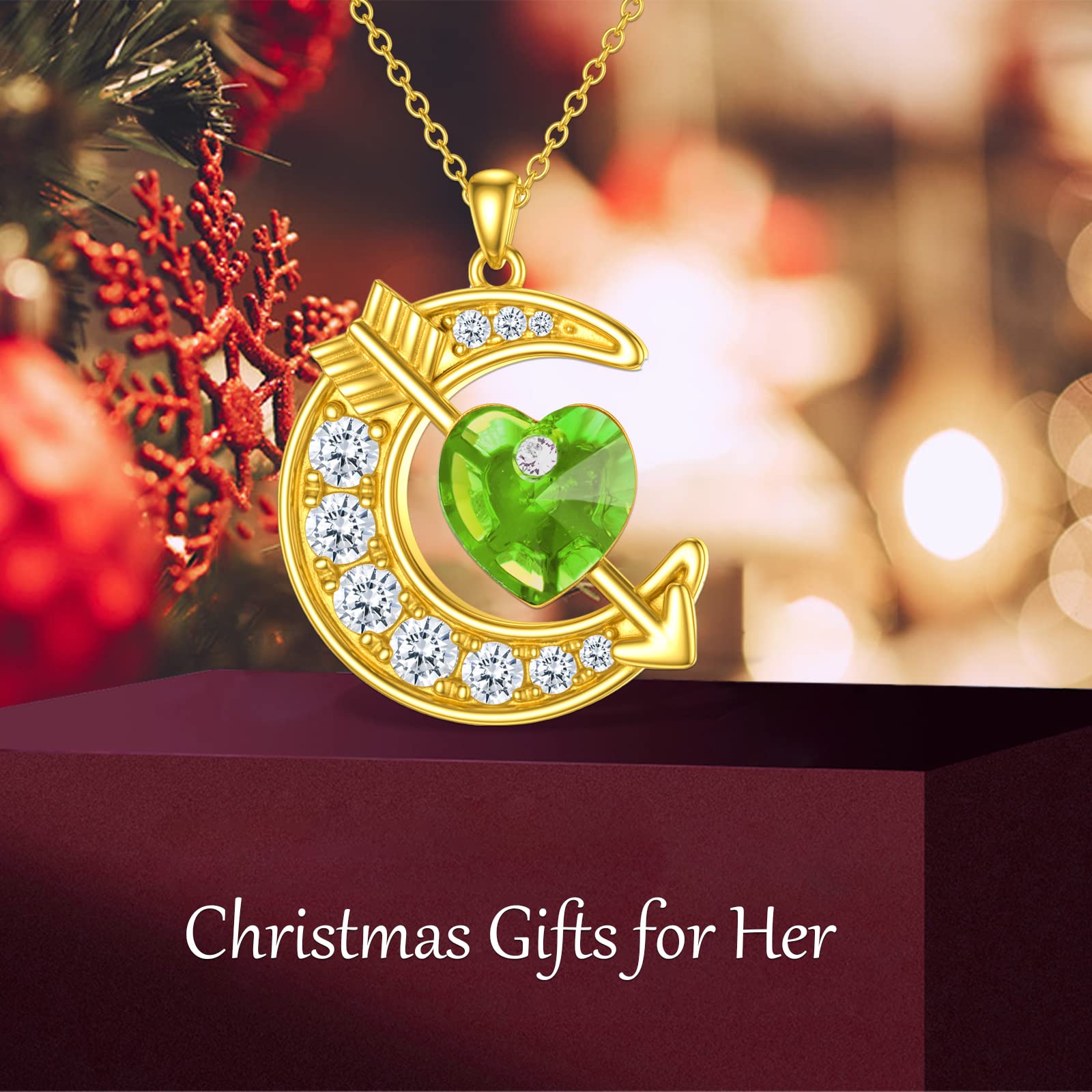 OCJ Sterling Silver Moon Birthstone Pendant Necklace for Women - Classic Love Arrow Crystal Jewelry with Birthstone | Perfect Birthday, Christmas Gift for Her, Daughter, Teens & Girls | Elegant Everyday Wear & Special Occasion Jewelry
