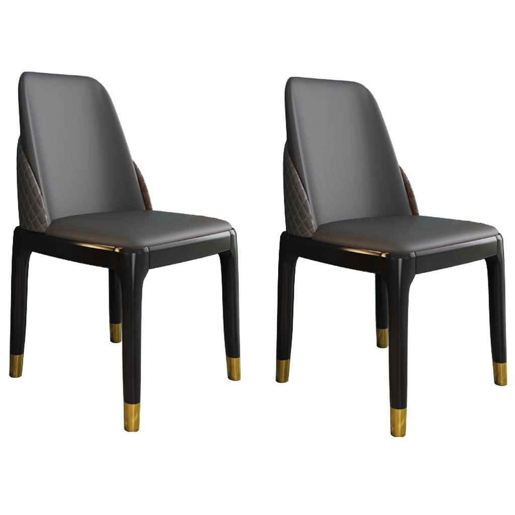 Premium Dark Gray Leather Dining Chairs Set of 2 - Modern Kitchen Counter Stools with Soft Padded Seat & Beech Wood Legs (Black Gold Feet) - Perfect for Breakfast Bars, Kitchen Islands & Contemporary Dining Areas